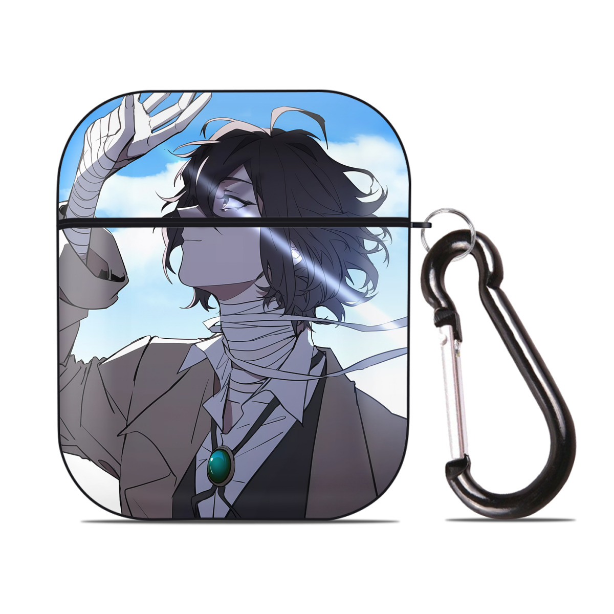 （画像用） 文豪ストレイドッグス Bungo Stray Dogs AirPods 第2世代保護ケース ハードシェル ブラック 耐衝撃・防指紋・カラビナ付き
