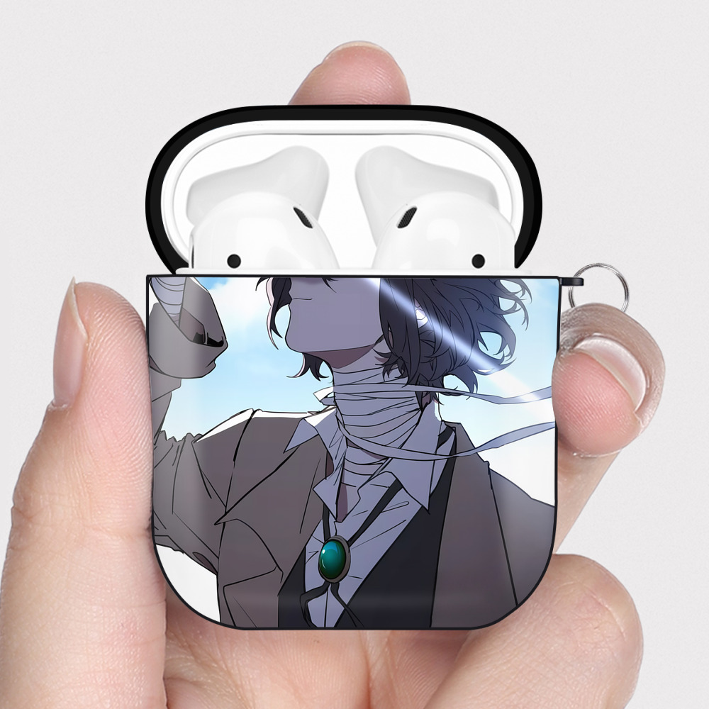 （画像用） 文豪ストレイドッグス Bungo Stray Dogs AirPods 第2世代保護ケース ハードシェル ブラック 耐衝撃・防指紋・カラビナ付き