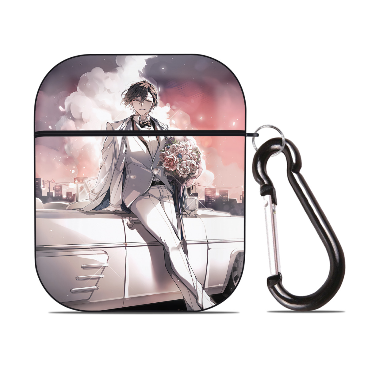 （画像用） 文豪ストレイドッグス Bungo Stray Dogs AirPods 第2世代保護ケース ハードシェル ブラック 耐衝撃・防指紋・カラビナ付き