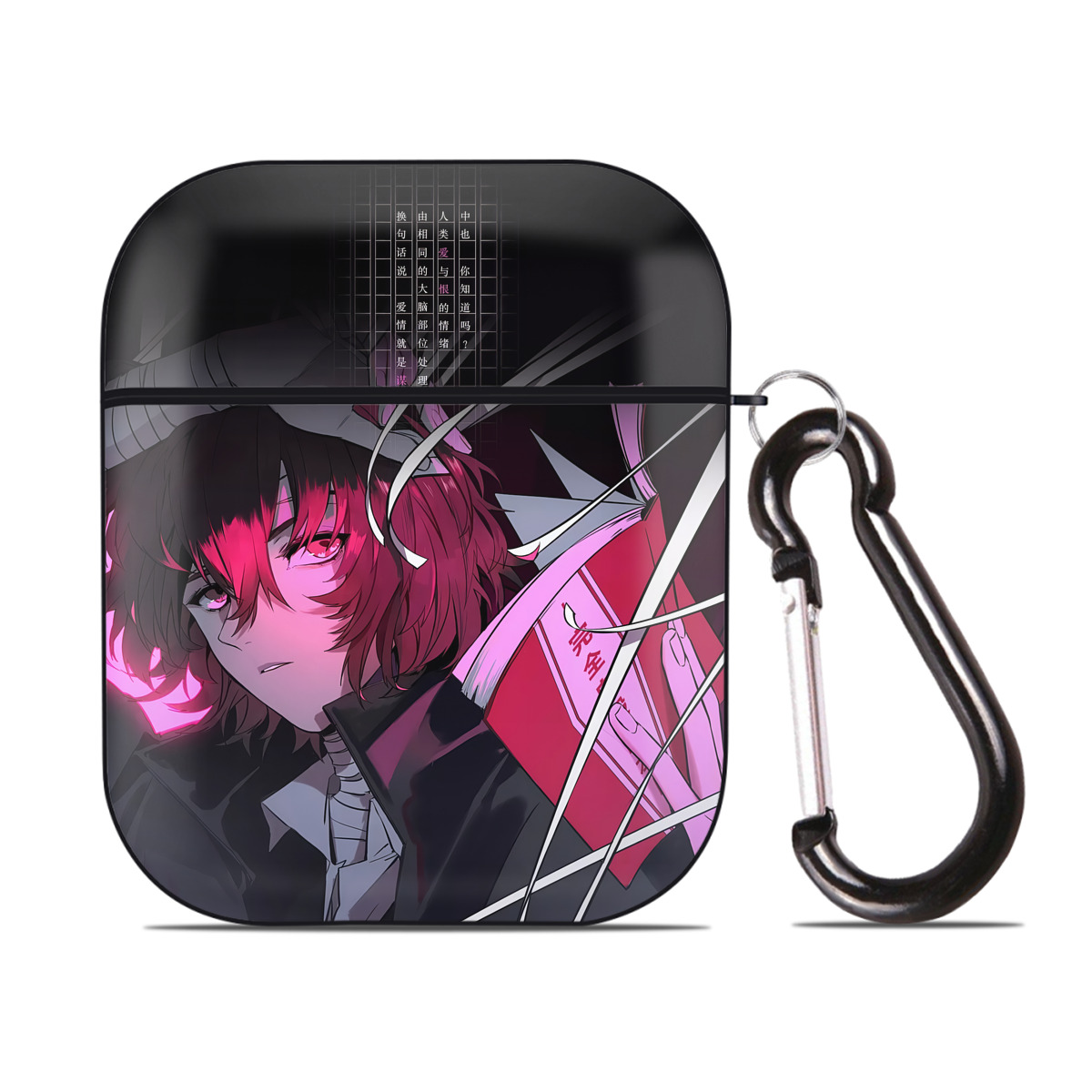 （画像用） 文豪ストレイドッグス Bungo Stray Dogs AirPods 第2世代保護ケース ハードシェル ブラック 耐衝撃・防指紋・カラビナ付き