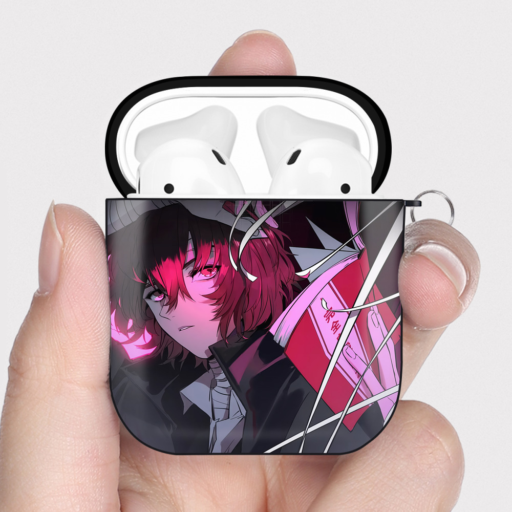 （画像用） 文豪ストレイドッグス Bungo Stray Dogs AirPods 第2世代保護ケース ハードシェル ブラック 耐衝撃・防指紋・カラビナ付き