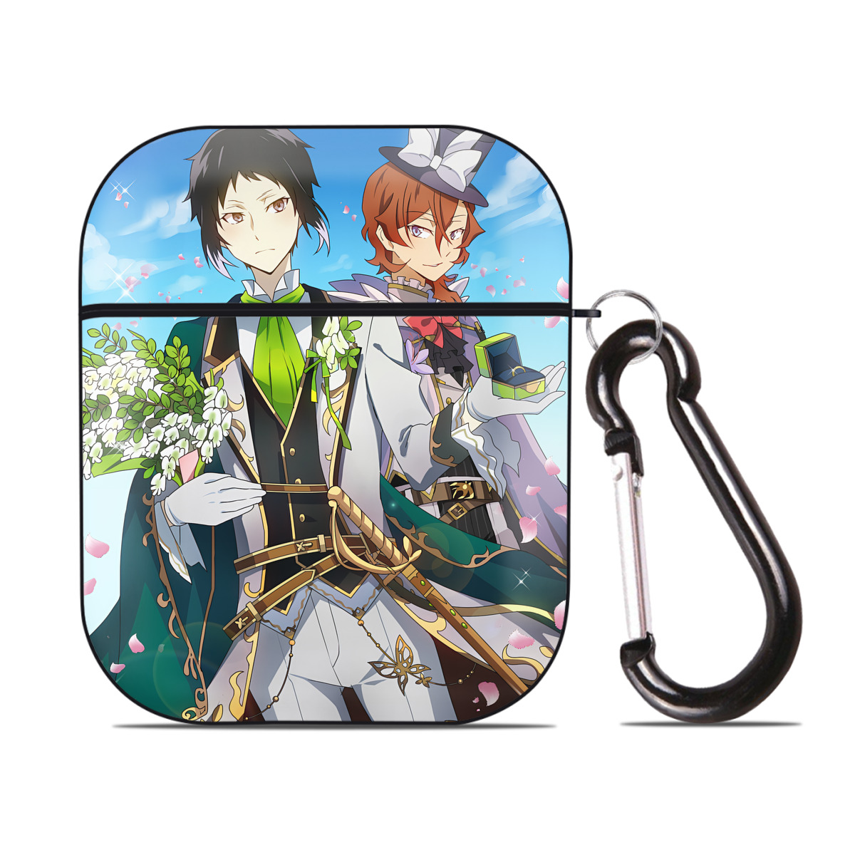 （画像用） 文豪ストレイドッグス Bungo Stray Dogs AirPods 第2世代保護ケース ハードシェル ブラック 耐衝撃・防指紋・カラビナ付き
