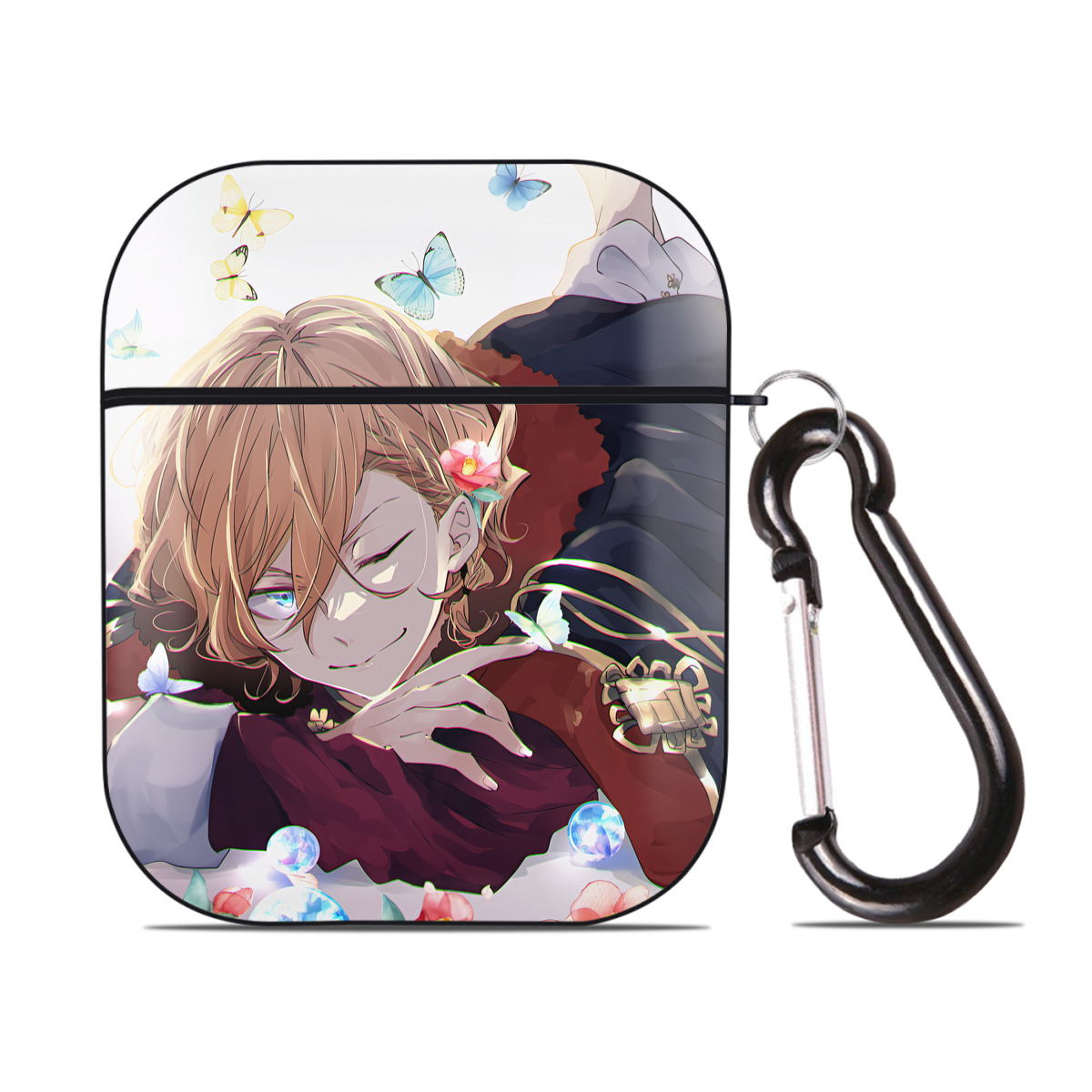 （画像用） 文豪ストレイドッグス Bungo Stray Dogs AirPods 第2世代保護ケース ハードシェル ブラック 耐衝撃・防指紋・カラビナ付き