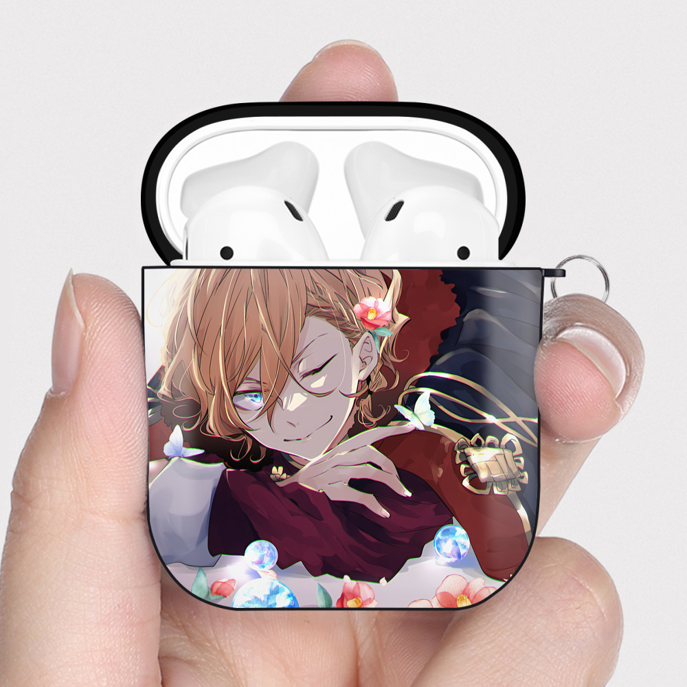 （画像用） 文豪ストレイドッグス Bungo Stray Dogs AirPods 第2世代保護ケース ハードシェル ブラック 耐衝撃・防指紋・カラビナ付き