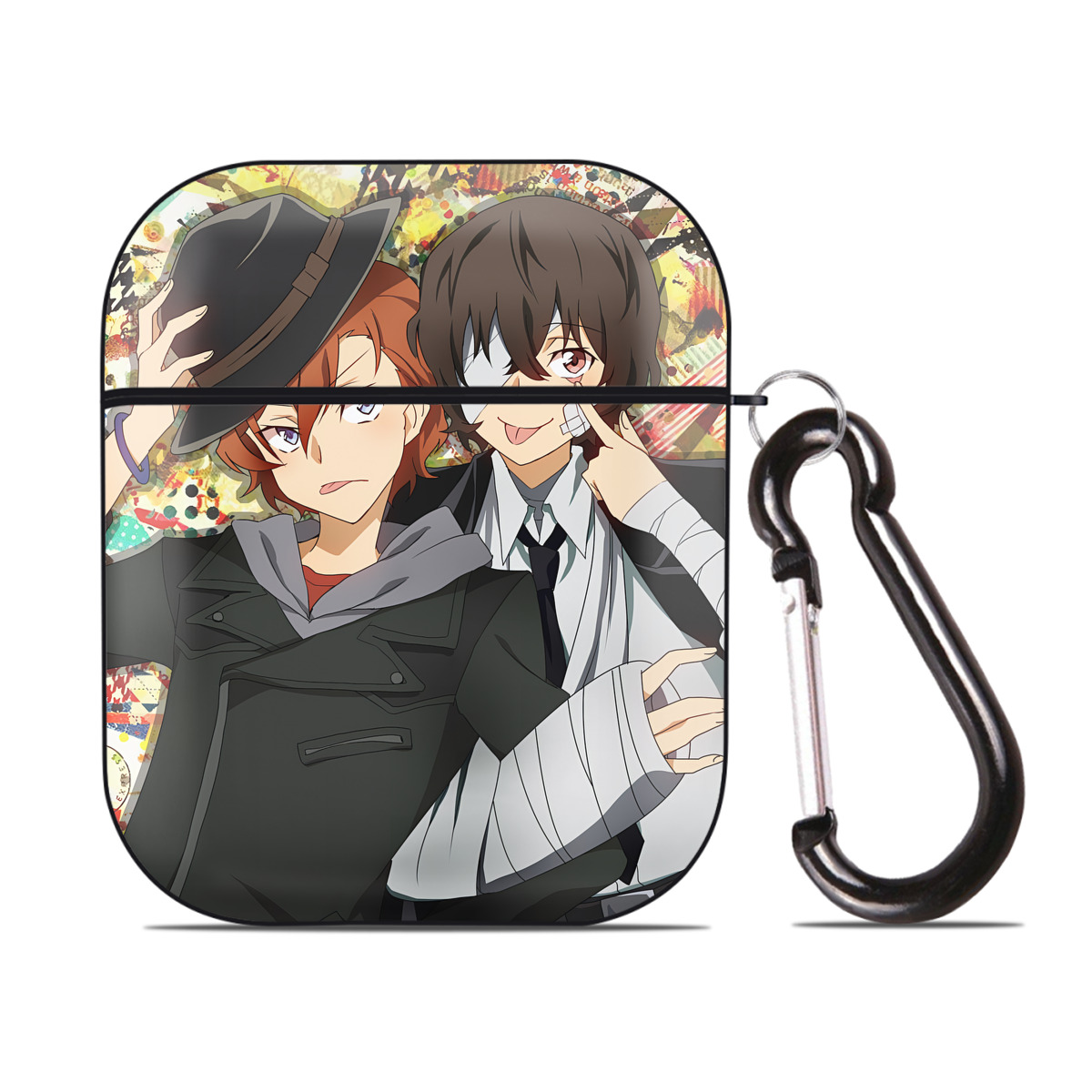 （画像用） 文豪ストレイドッグス Bungo Stray Dogs AirPods 第2世代保護ケース ハードシェル ブラック 耐衝撃・防指紋・カラビナ付き