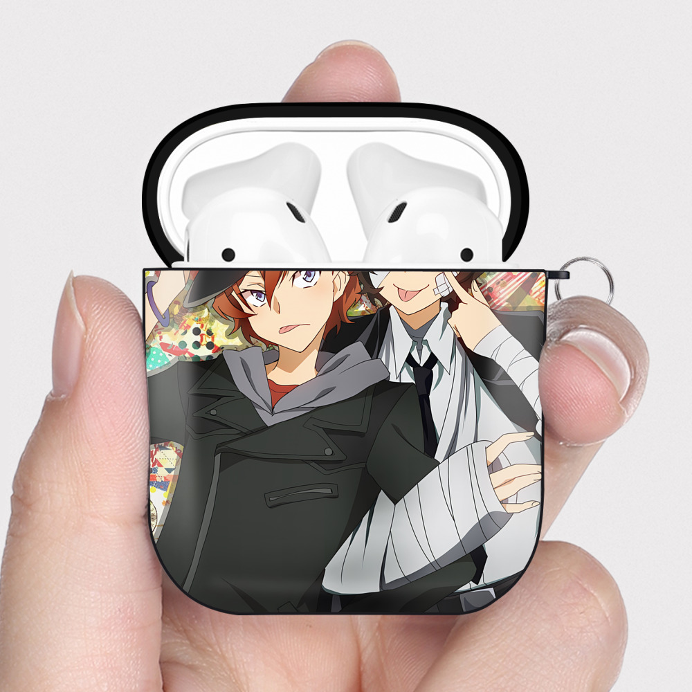 （画像用） 文豪ストレイドッグス Bungo Stray Dogs AirPods 第2世代保護ケース ハードシェル ブラック 耐衝撃・防指紋・カラビナ付き