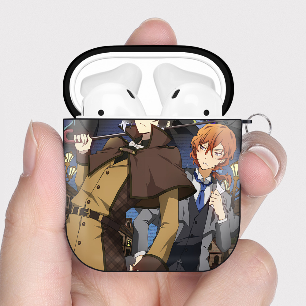 （画像用） 文豪ストレイドッグス Bungo Stray Dogs AirPods 第2世代保護ケース ハードシェル ブラック 耐衝撃・防指紋・カラビナ付き