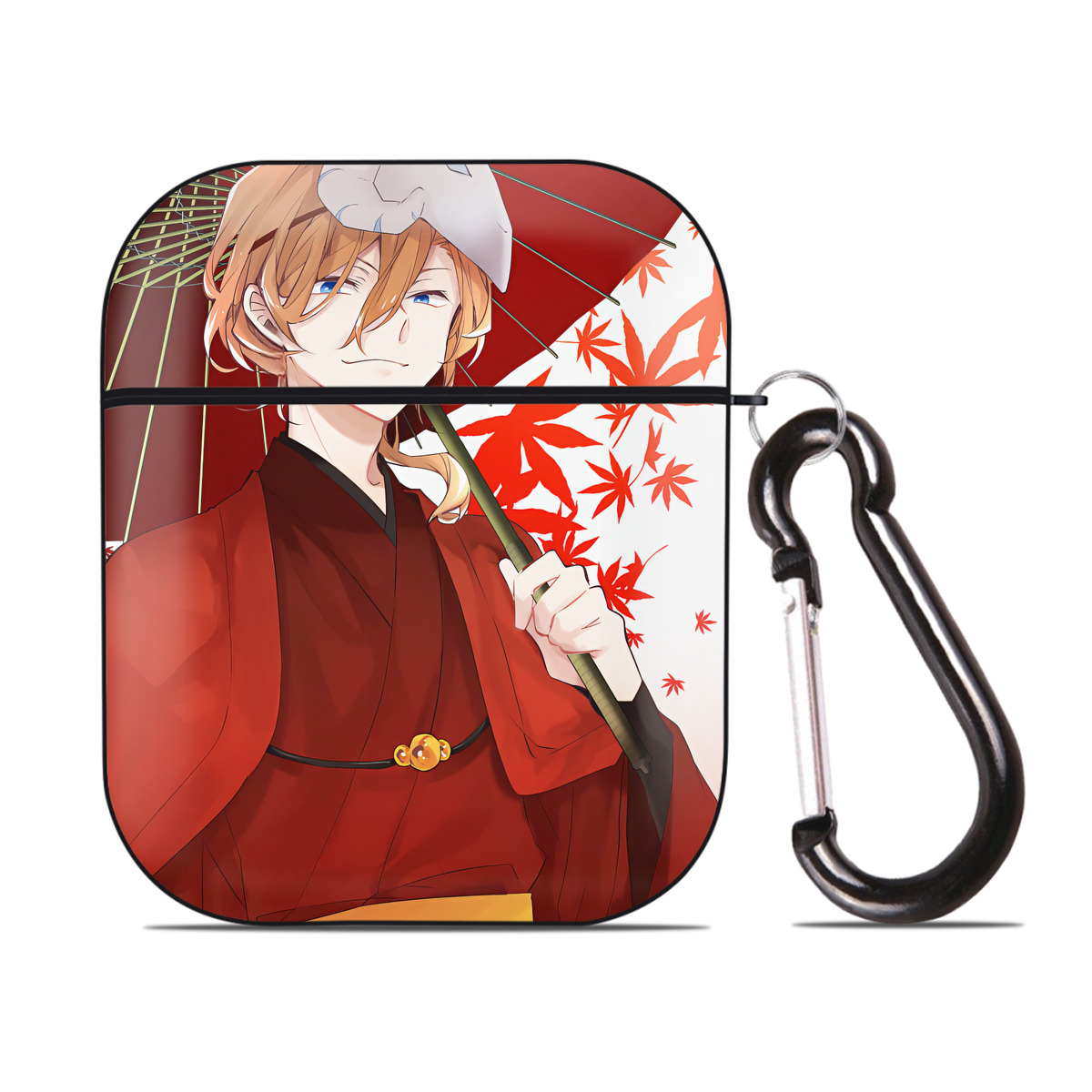 （画像用） 文豪ストレイドッグス Bungo Stray Dogs AirPods 第2世代保護ケース ハードシェル ブラック 耐衝撃・防指紋・カラビナ付き