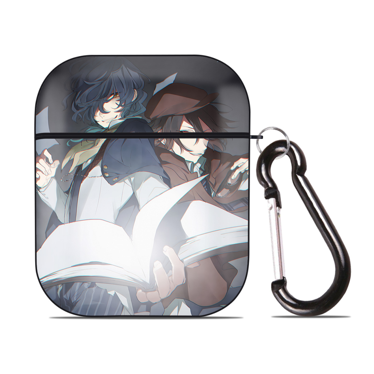 （画像用） 文豪ストレイドッグス Bungo Stray Dogs AirPods 第2世代保護ケース ハードシェル ブラック 耐衝撃・防指紋・カラビナ付き