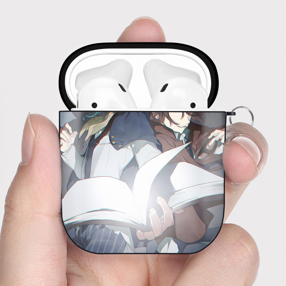 （画像用） 文豪ストレイドッグス Bungo Stray Dogs AirPods 第2世代保護ケース ハードシェル ブラック 耐衝撃・防指紋・カラビナ付き
