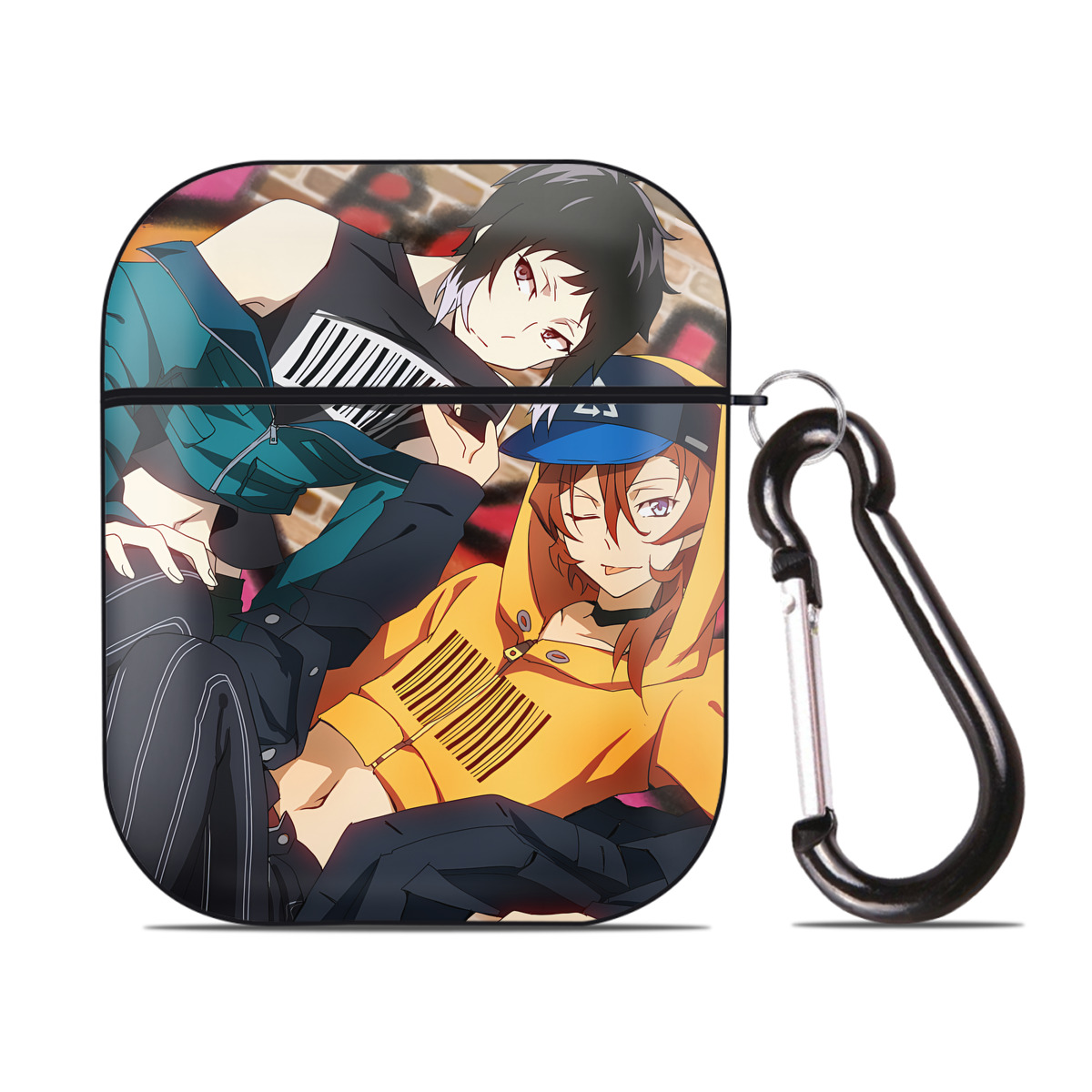 （画像用） 文豪ストレイドッグス Bungo Stray Dogs AirPods 第2世代保護ケース ハードシェル ブラック 耐衝撃・防指紋・カラビナ付き