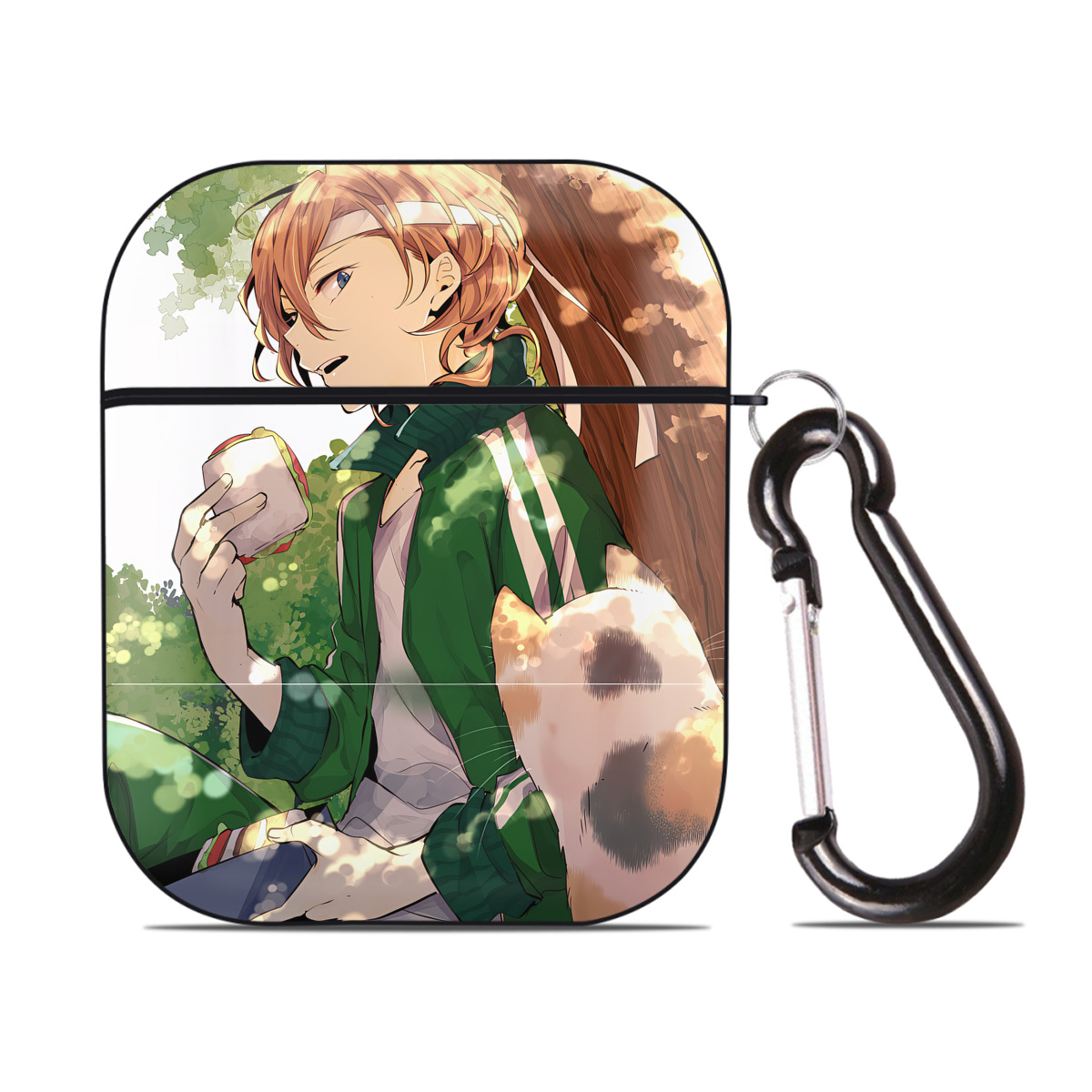 （画像用） 文豪ストレイドッグス Bungo Stray Dogs AirPods 第2世代保護ケース ハードシェル ブラック 耐衝撃・防指紋・カラビナ付き