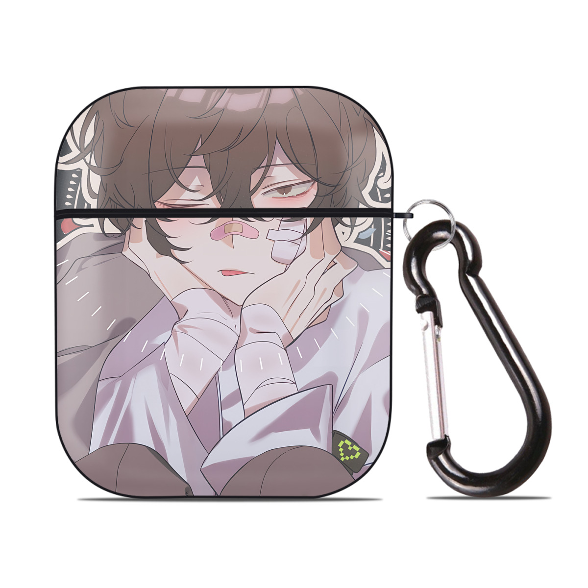 （画像用） 文豪ストレイドッグス Bungo Stray Dogs AirPods 第2世代保護ケース ハードシェル ブラック 耐衝撃・防指紋・カラビナ付き