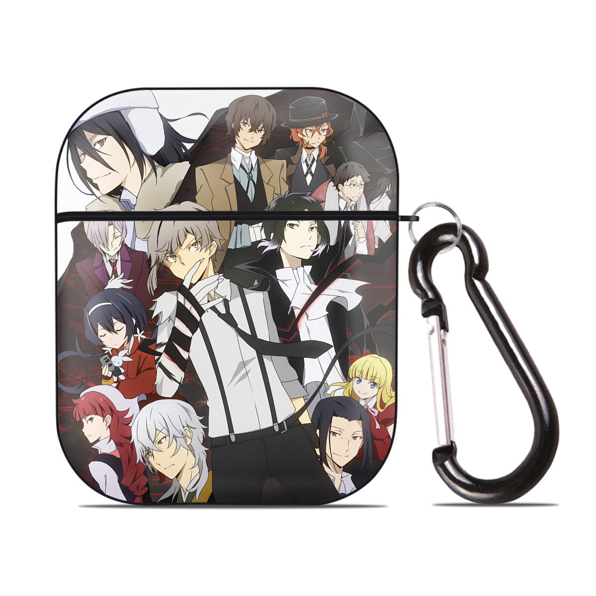 （画像用） 文豪ストレイドッグス Bungo Stray Dogs AirPods 第2世代保護ケース ハードシェル ブラック 耐衝撃・防指紋・カラビナ付き