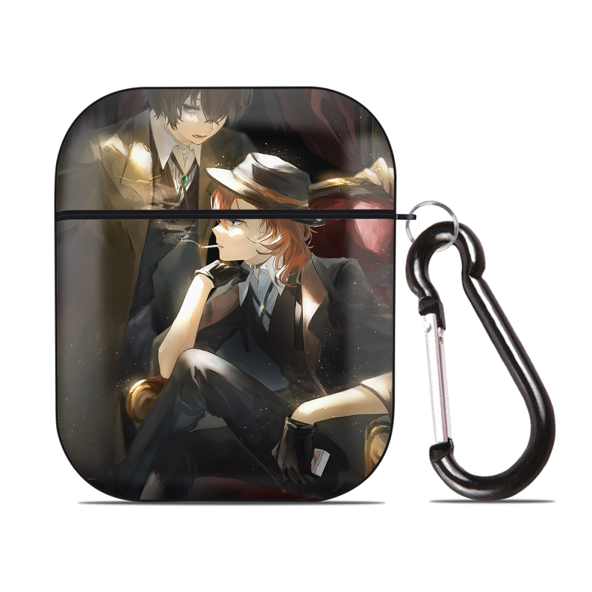 （画像用） 文豪ストレイドッグス Bungo Stray Dogs AirPods 第2世代保護ケース ハードシェル ブラック 耐衝撃・防指紋・カラビナ付き