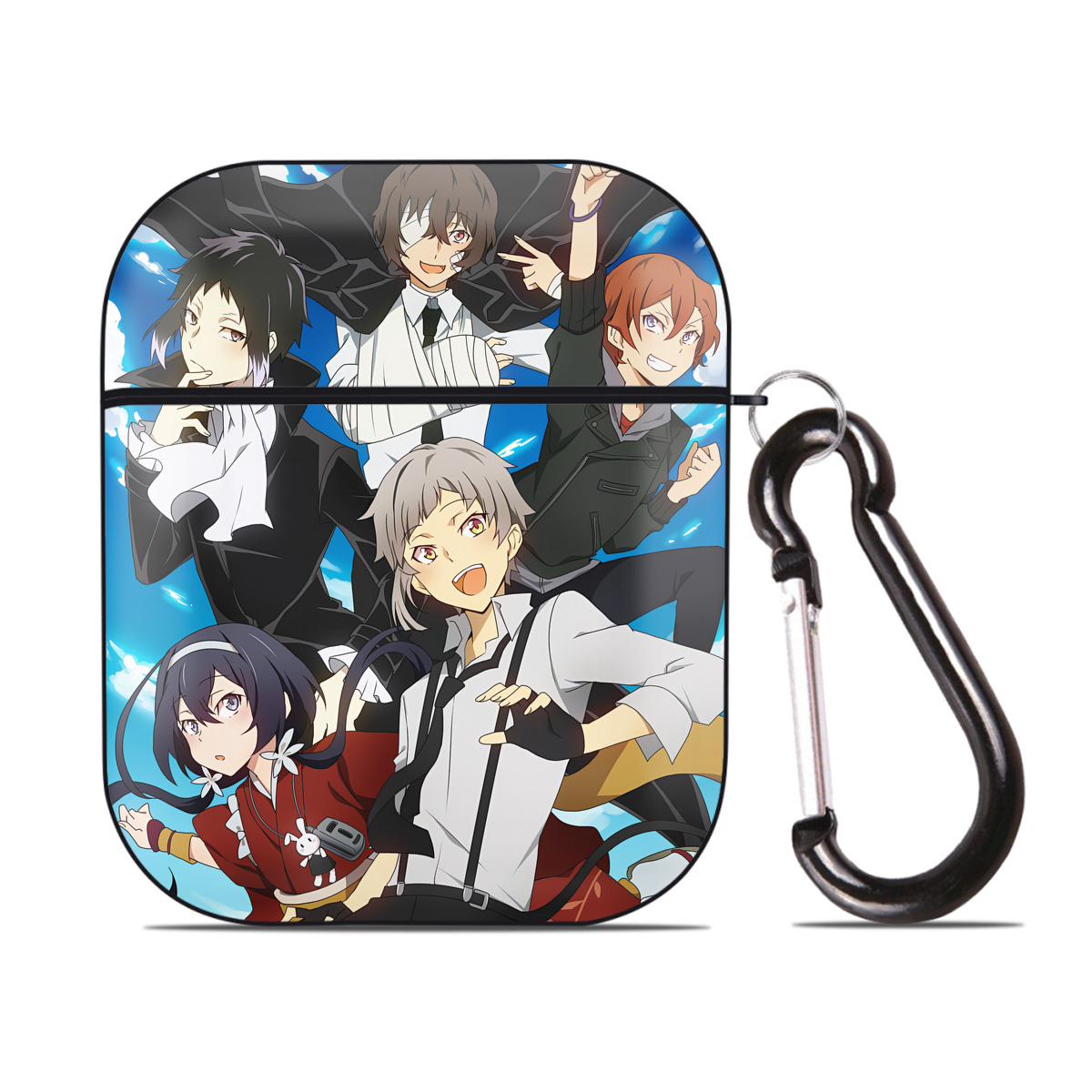 （画像用） 文豪ストレイドッグス Bungo Stray Dogs AirPods 第2世代保護ケース ハードシェル ブラック 耐衝撃・防指紋・カラビナ付き