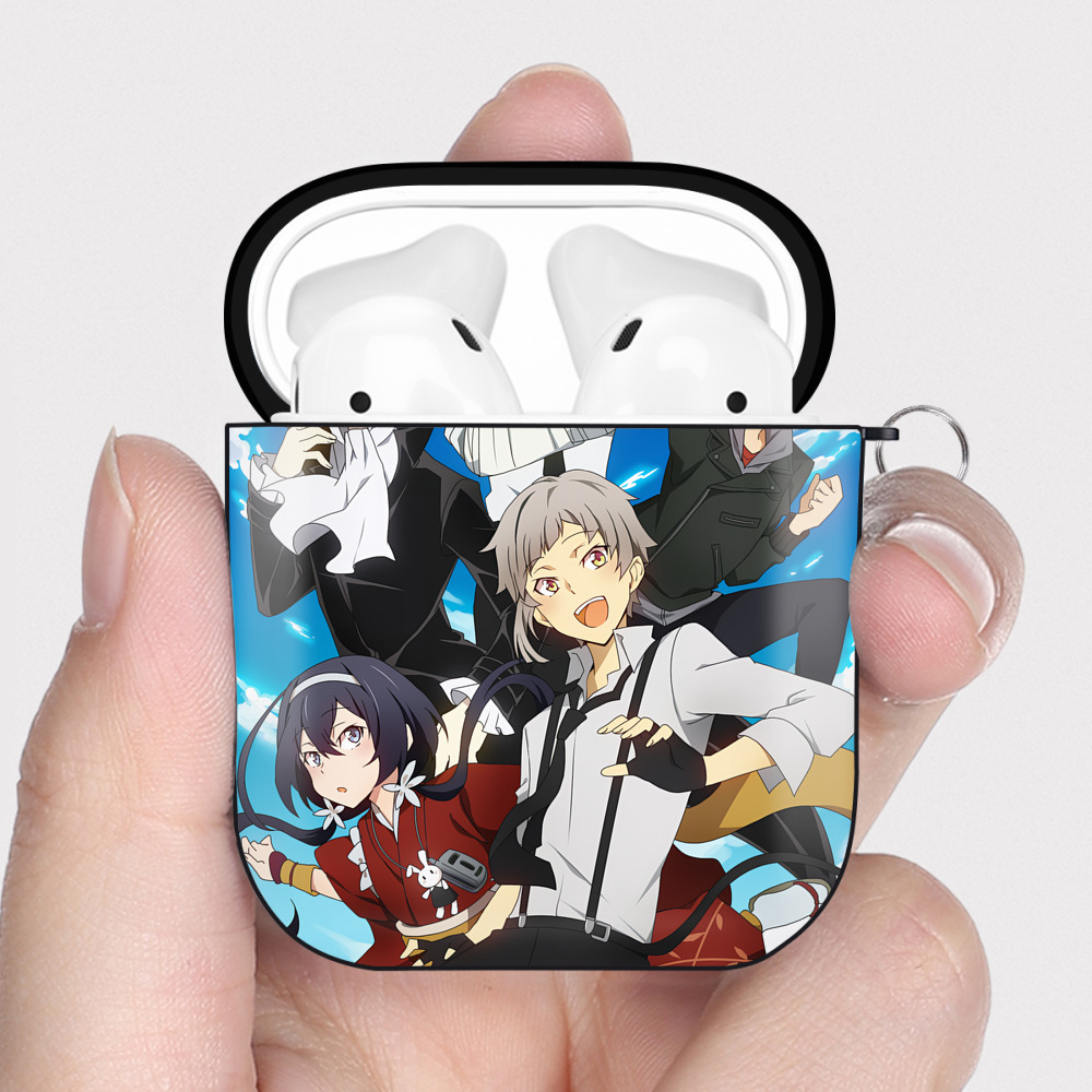 （画像用） 文豪ストレイドッグス Bungo Stray Dogs AirPods 第2世代保護ケース ハードシェル ブラック 耐衝撃・防指紋・カラビナ付き