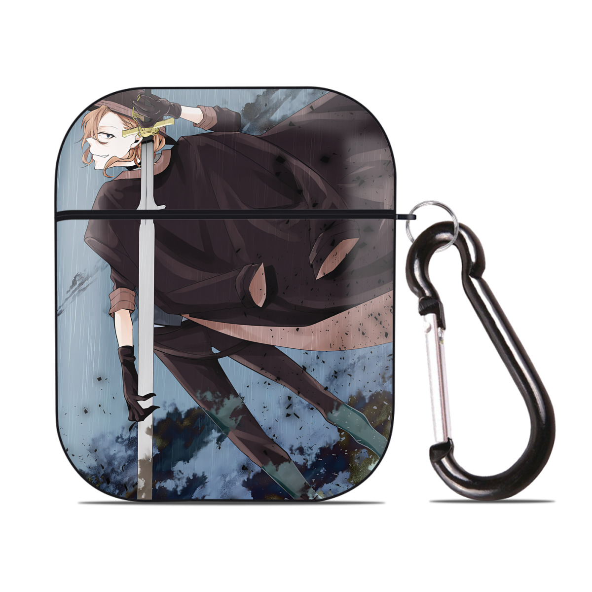 （画像用） 文豪ストレイドッグス Bungo Stray Dogs AirPods 第2世代保護ケース ハードシェル ブラック 耐衝撃・防指紋・カラビナ付き