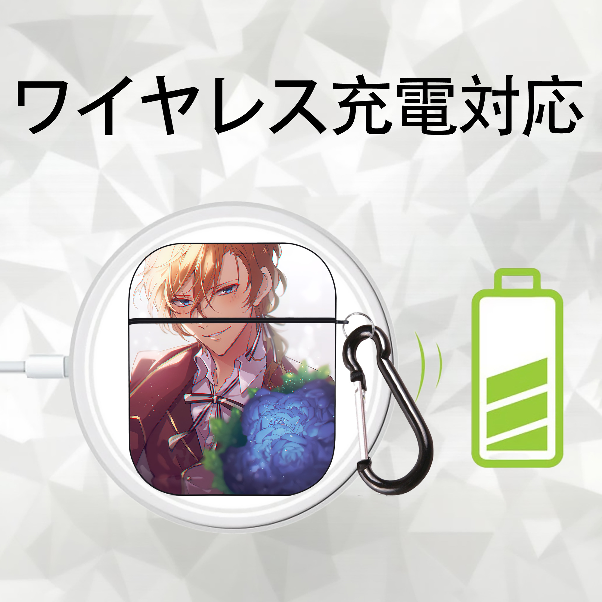 文豪ストレイドッグス Bungo Stray Dogs AirPods 第2世代保護ケース ハードシェル ブラック 耐衝撃・防指紋・カラビナ付き