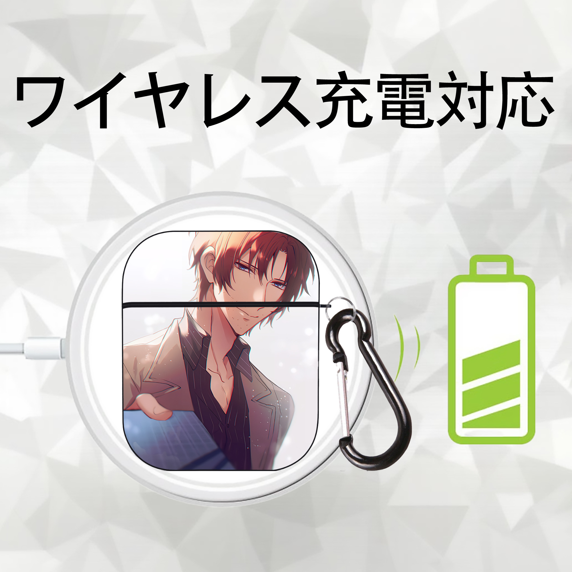 文豪ストレイドッグス Bungo Stray Dogs AirPods 第2世代保護ケース ハードシェル ブラック 耐衝撃・防指紋・カラビナ付き