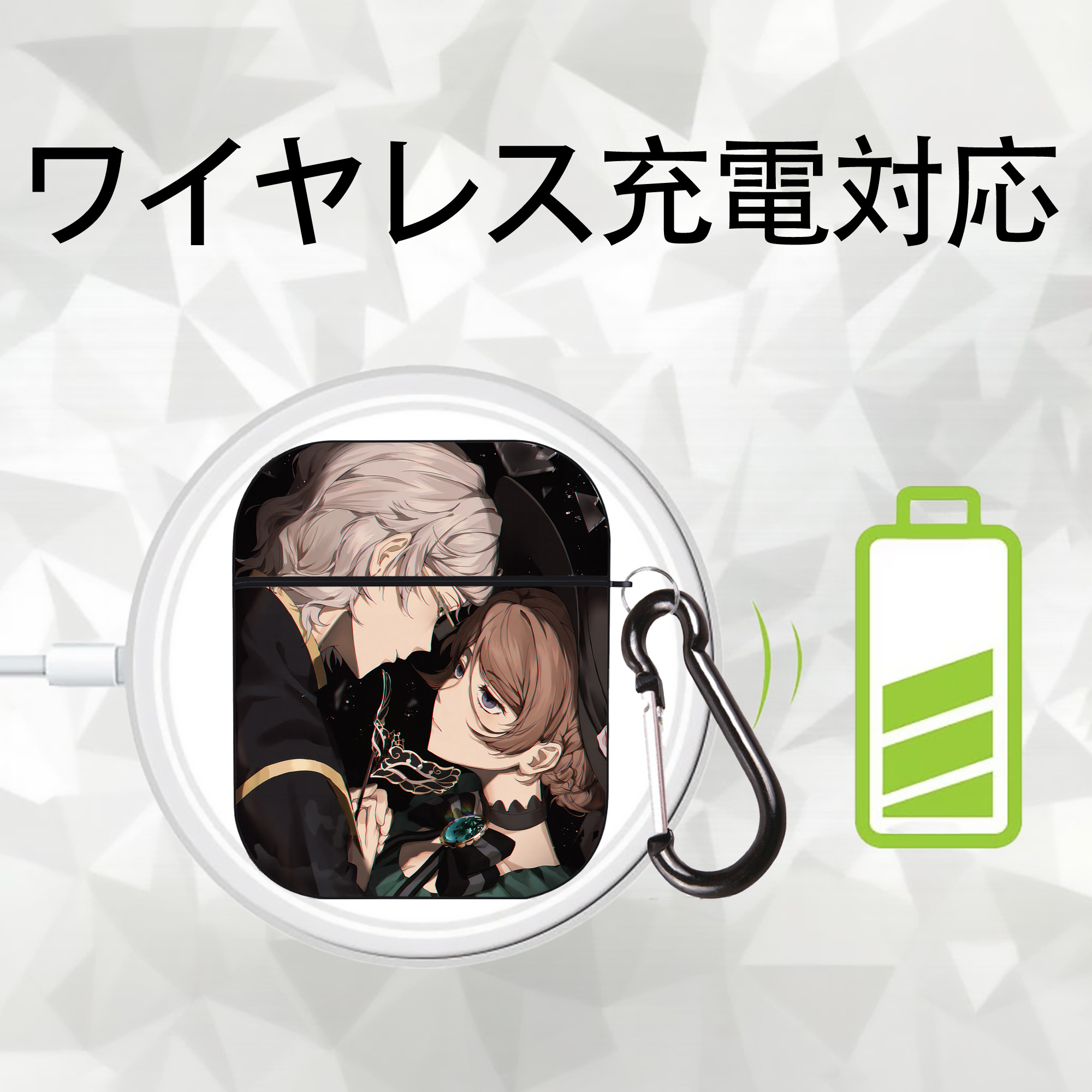 文豪ストレイドッグス Bungo Stray Dogs AirPods 第2世代保護ケース ハードシェル ブラック 耐衝撃・防指紋・カラビナ付き
