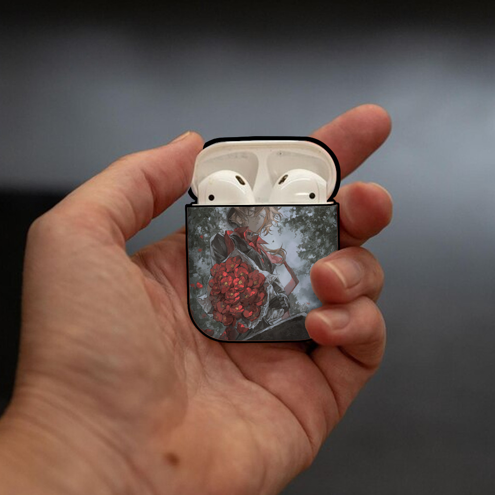 文豪ストレイドッグス Bungo Stray Dogs AirPods 第2世代保護ケース ハードシェル ブラック 耐衝撃・防指紋・カラビナ付き