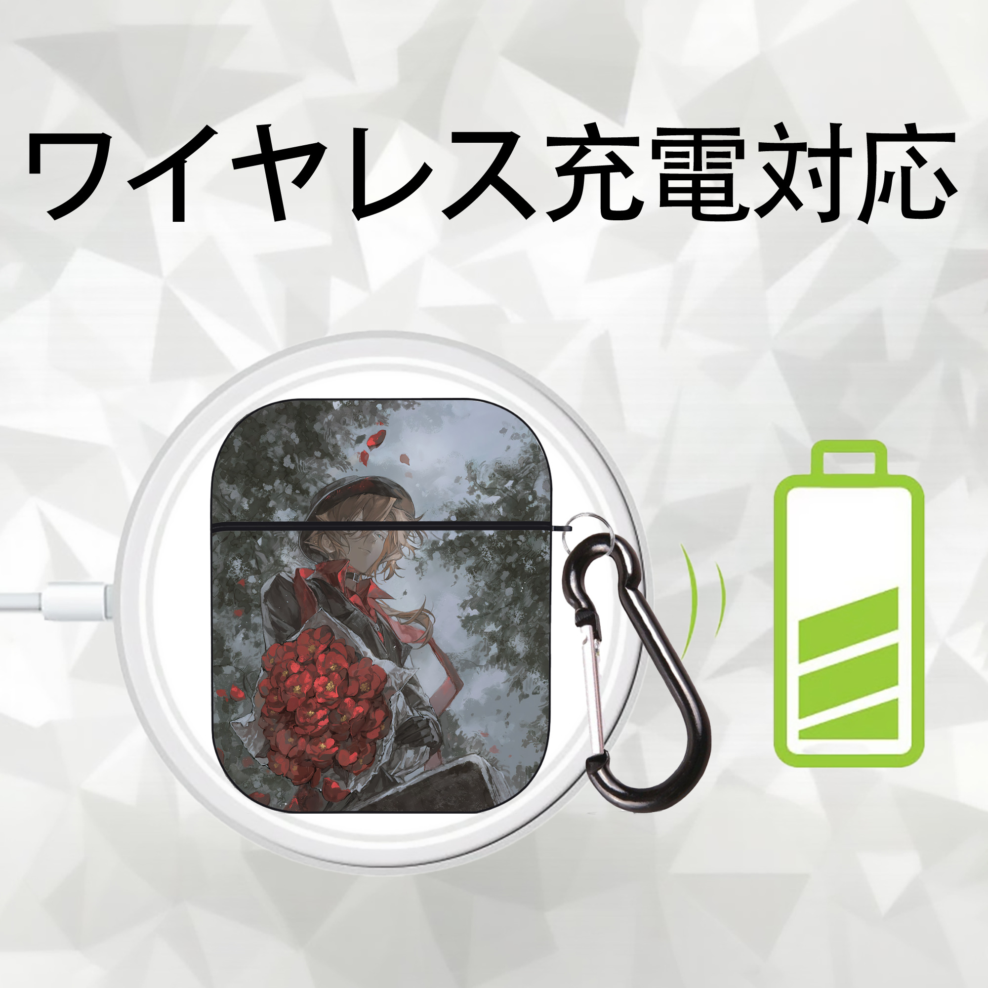 文豪ストレイドッグス Bungo Stray Dogs AirPods 第2世代保護ケース ハードシェル ブラック 耐衝撃・防指紋・カラビナ付き