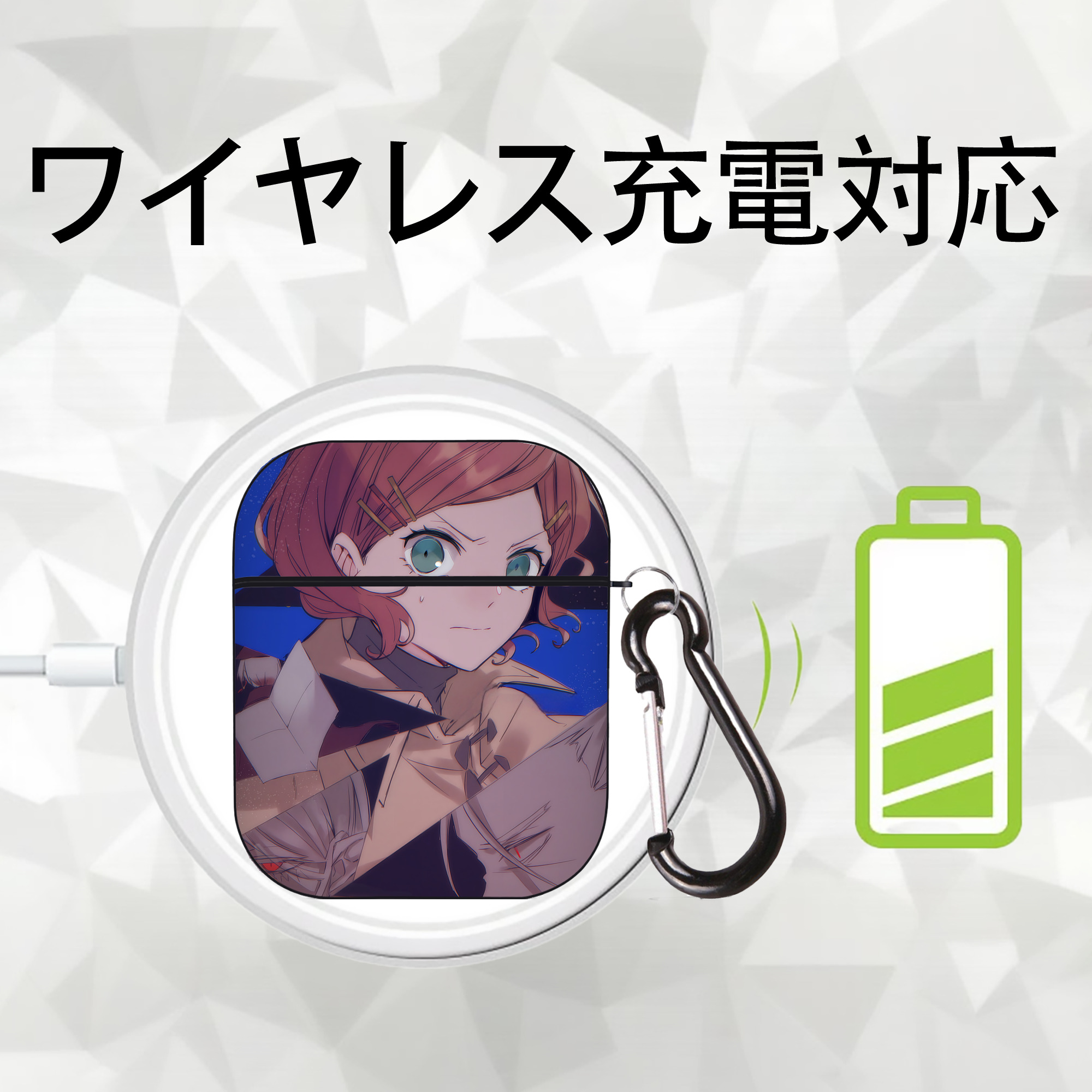 文豪ストレイドッグス Bungo Stray Dogs AirPods 第2世代保護ケース ハードシェル ブラック 耐衝撃・防指紋・カラビナ付き
