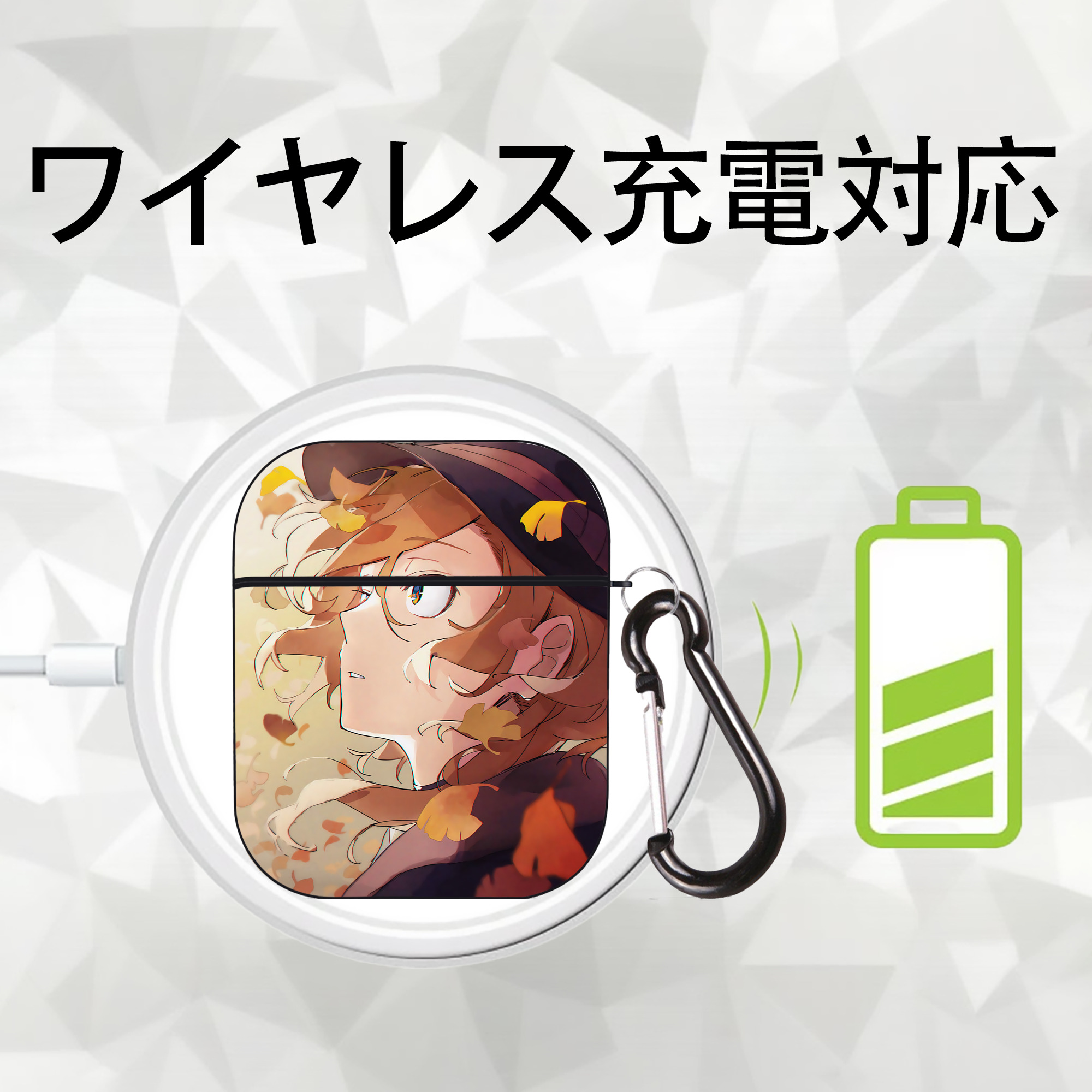 文豪ストレイドッグス Bungo Stray Dogs AirPods 第2世代保護ケース ハードシェル ブラック 耐衝撃・防指紋・カラビナ付き