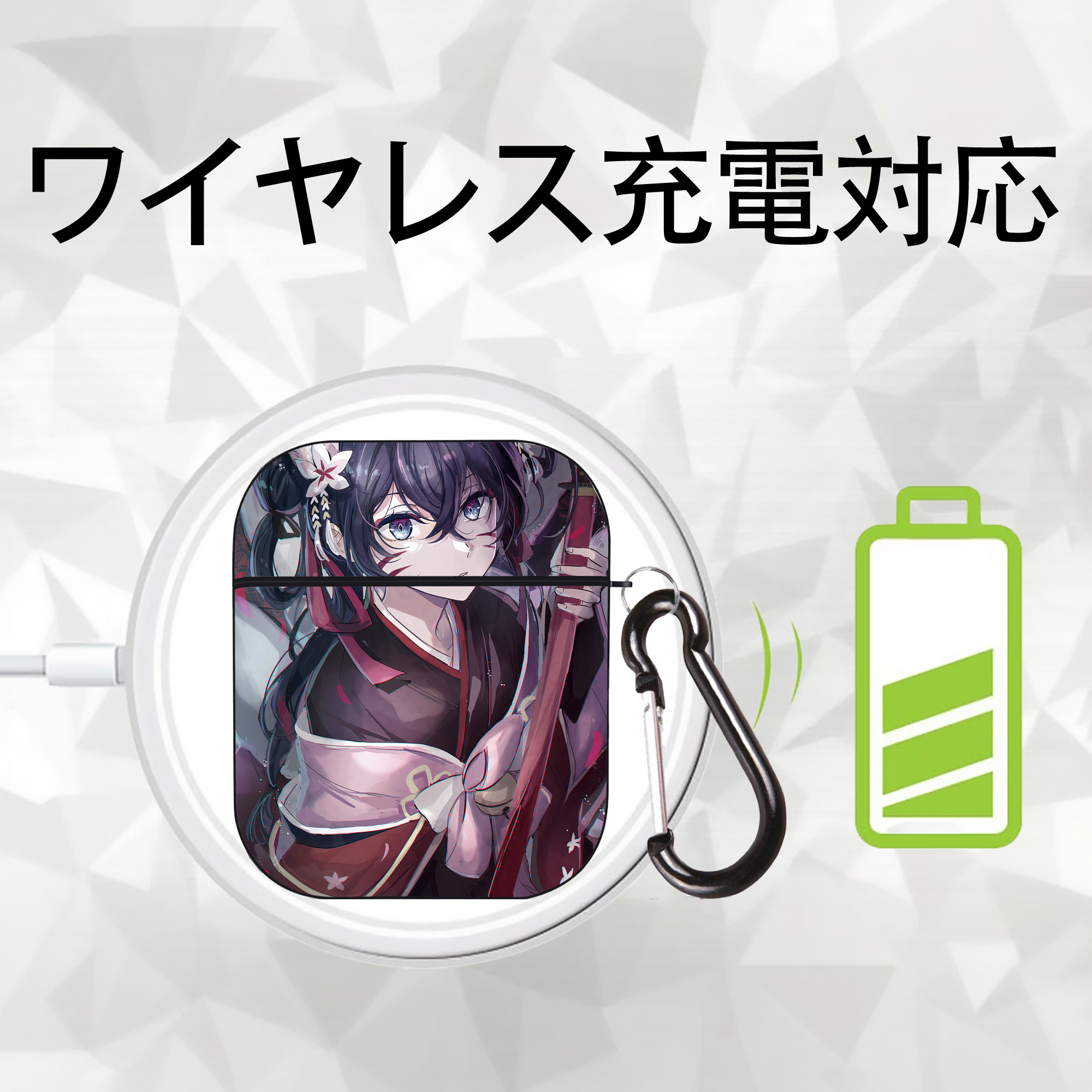 文豪ストレイドッグス Bungo Stray Dogs AirPods 第2世代保護ケース ハードシェル ブラック 耐衝撃・防指紋・カラビナ付き