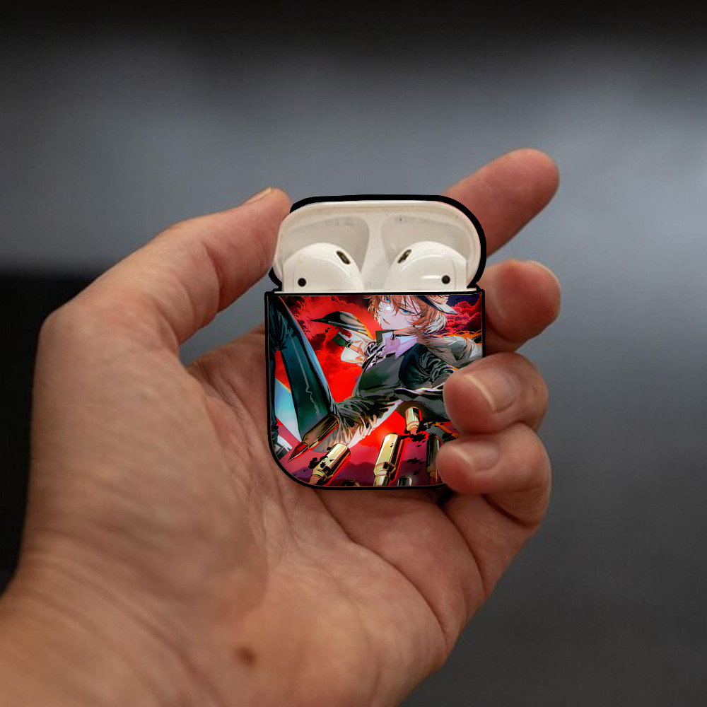 文豪ストレイドッグス Bungo Stray Dogs AirPods 第2世代保護ケース ハードシェル ブラック 耐衝撃・防指紋・カラビナ付き