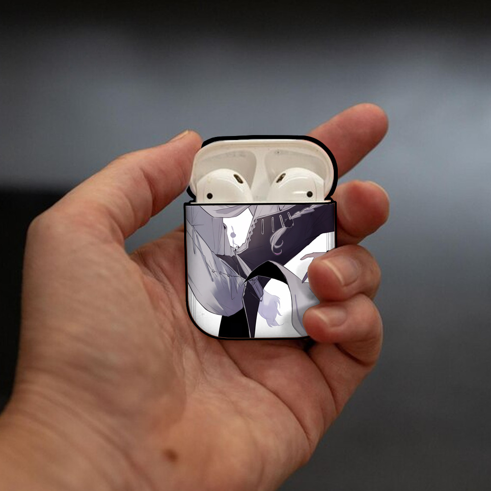 文豪ストレイドッグス Bungo Stray Dogs AirPods 第2世代保護ケース ハードシェル ブラック 耐衝撃・防指紋・カラビナ付き