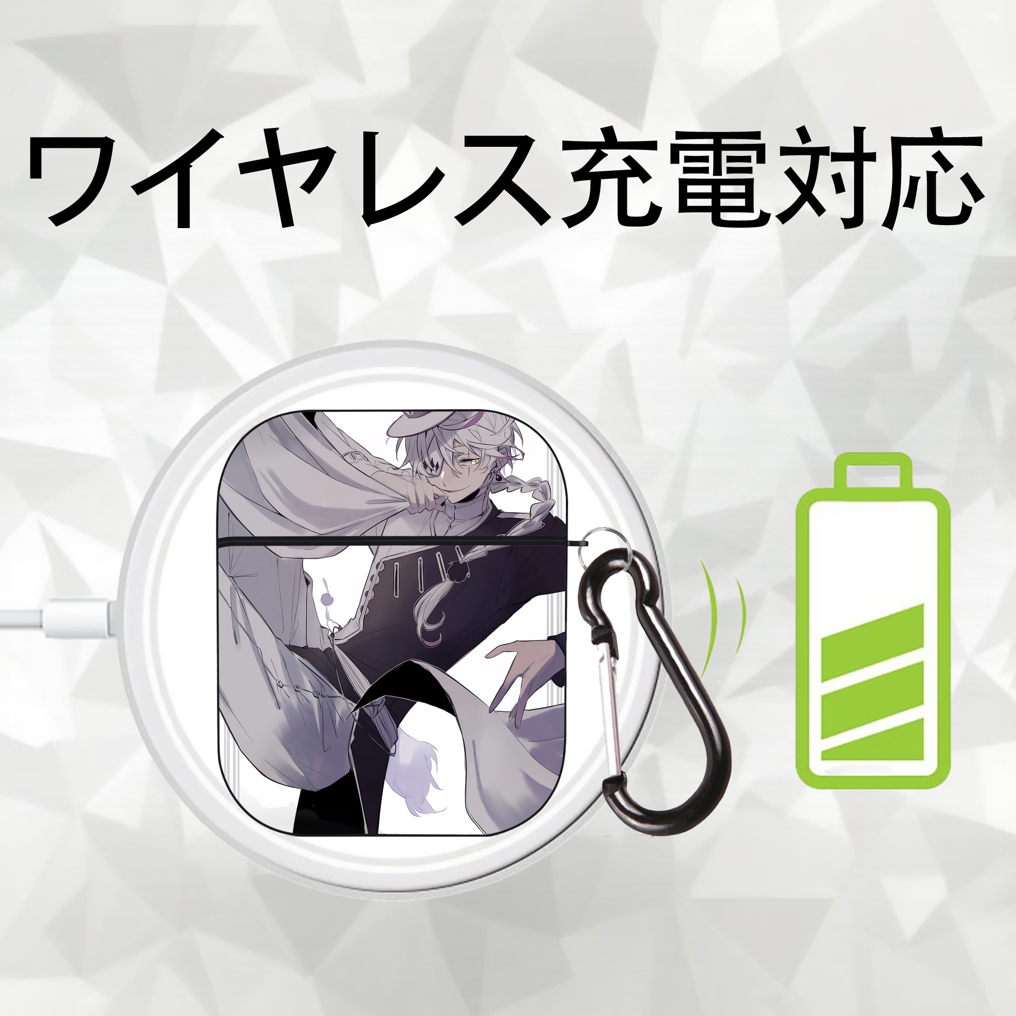 文豪ストレイドッグス Bungo Stray Dogs AirPods 第2世代保護ケース ハードシェル ブラック 耐衝撃・防指紋・カラビナ付き