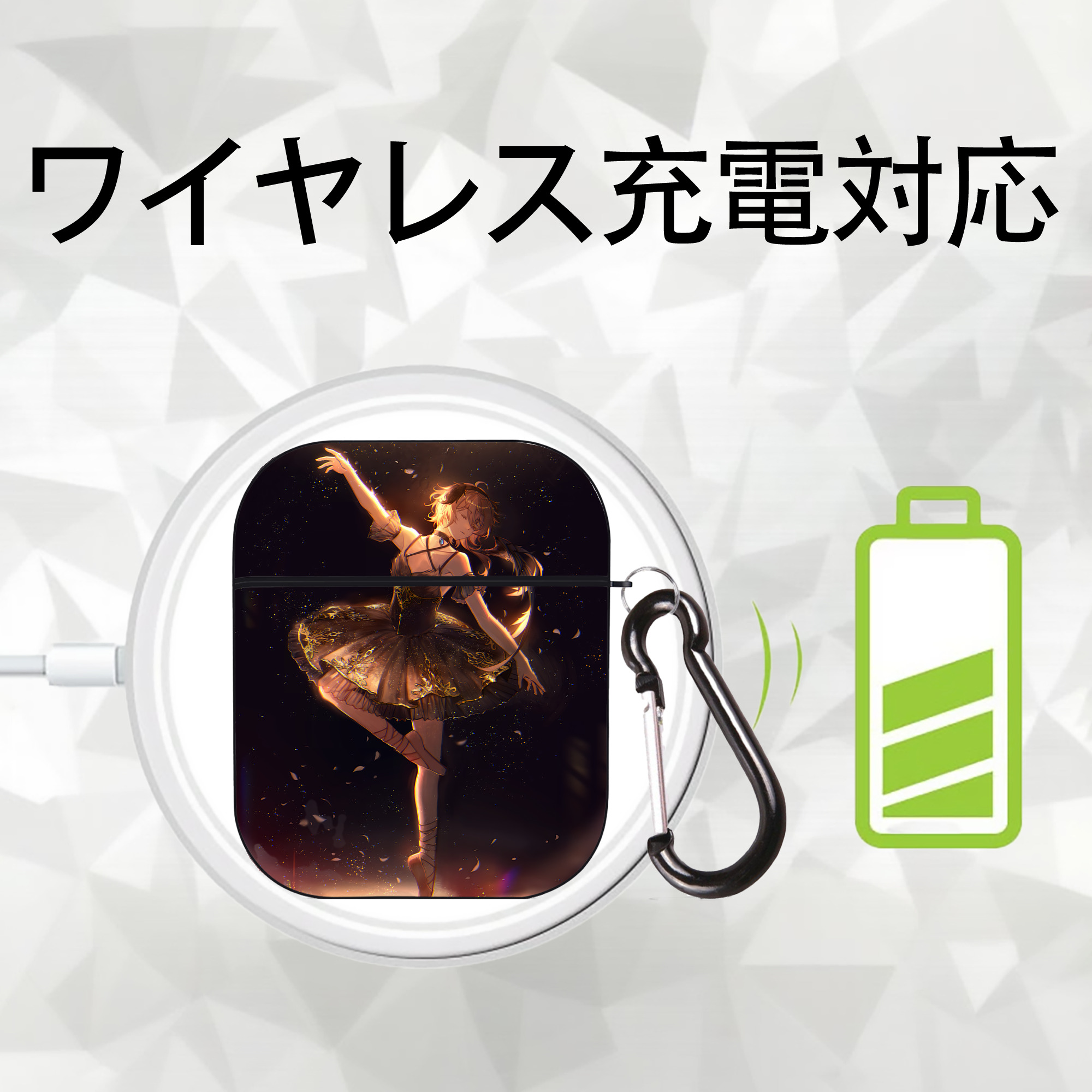 文豪ストレイドッグス Bungo Stray Dogs AirPods 第2世代保護ケース ハードシェル ブラック 耐衝撃・防指紋・カラビナ付き