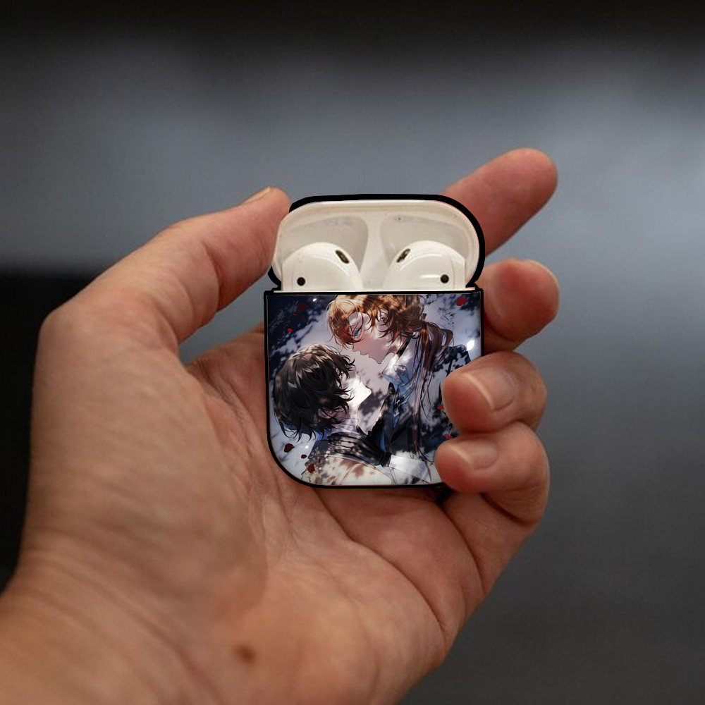 文豪ストレイドッグス Bungo Stray Dogs AirPods 第2世代保護ケース ハードシェル ブラック 耐衝撃・防指紋・カラビナ付き