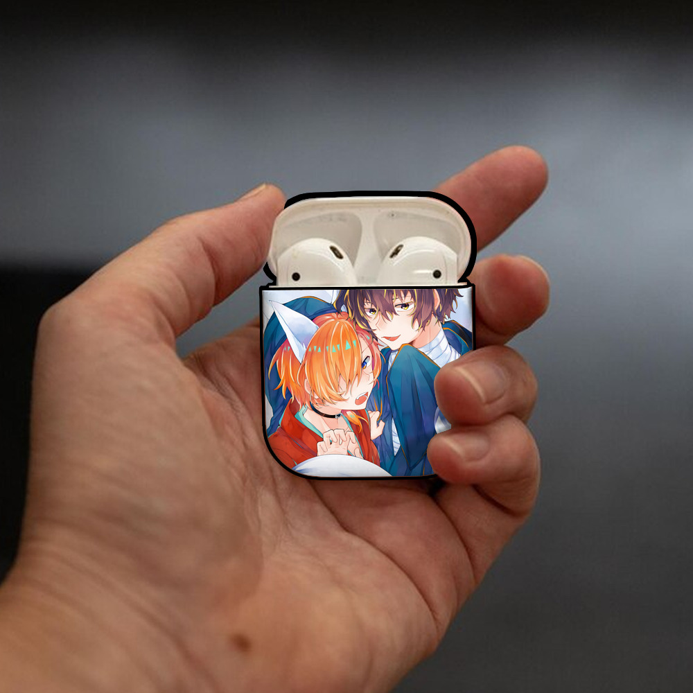 文豪ストレイドッグス Bungo Stray Dogs AirPods 第2世代保護ケース ハードシェル ブラック 耐衝撃・防指紋・カラビナ付き