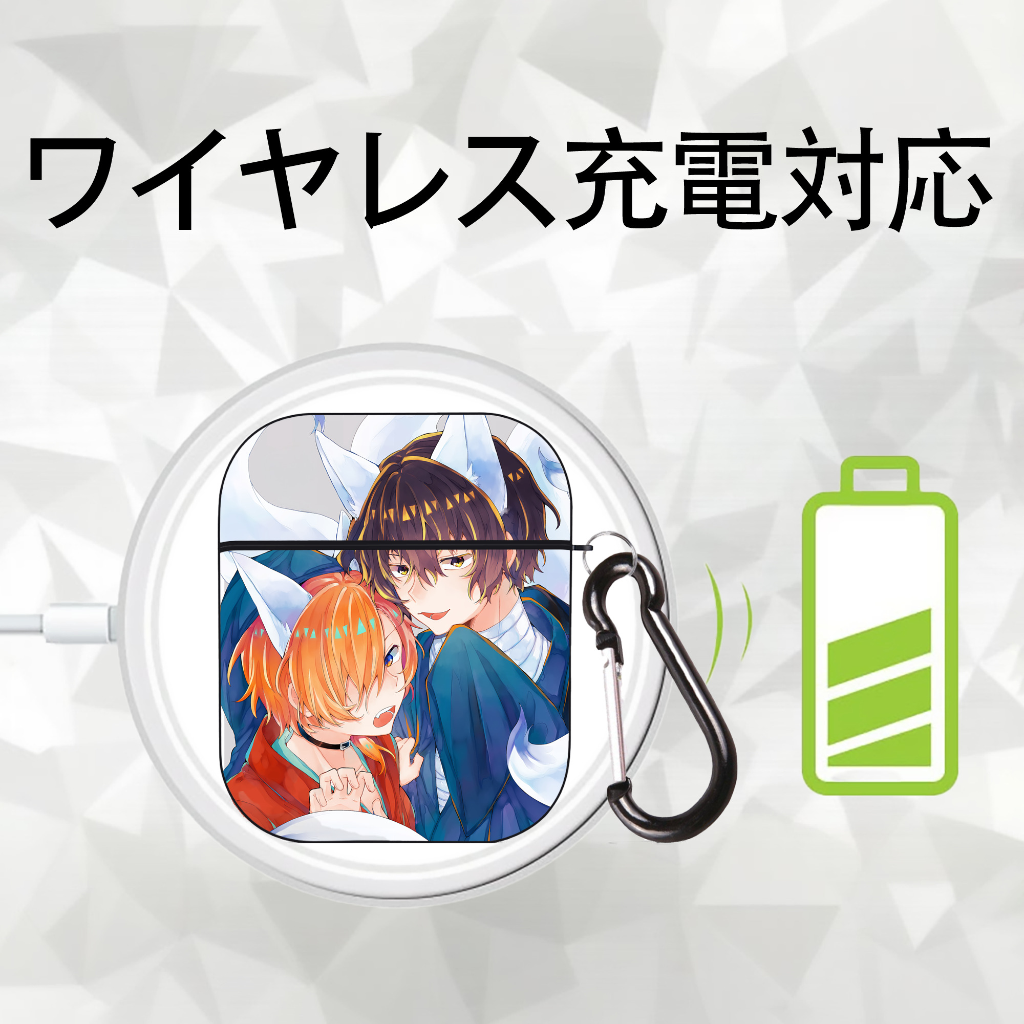 文豪ストレイドッグス Bungo Stray Dogs AirPods 第2世代保護ケース ハードシェル ブラック 耐衝撃・防指紋・カラビナ付き