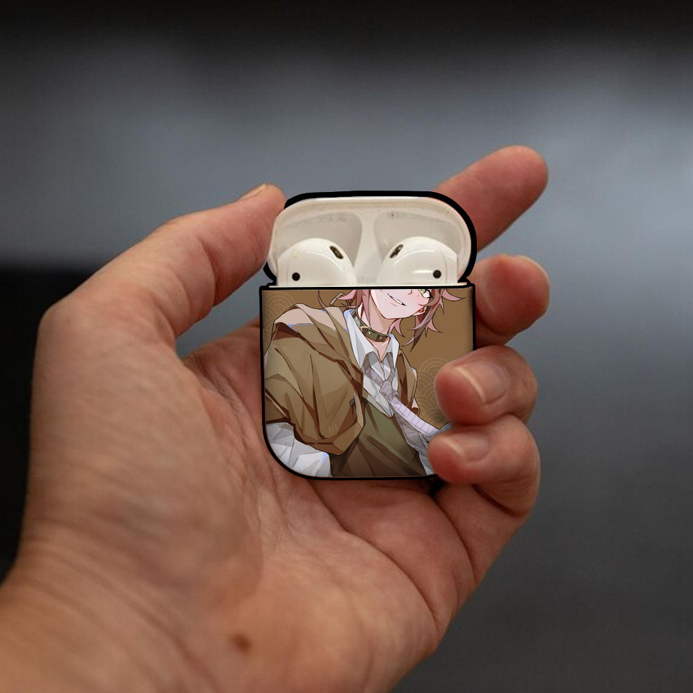 文豪ストレイドッグス Bungo Stray Dogs AirPods 第2世代保護ケース ハードシェル ブラック 耐衝撃・防指紋・カラビナ付き
