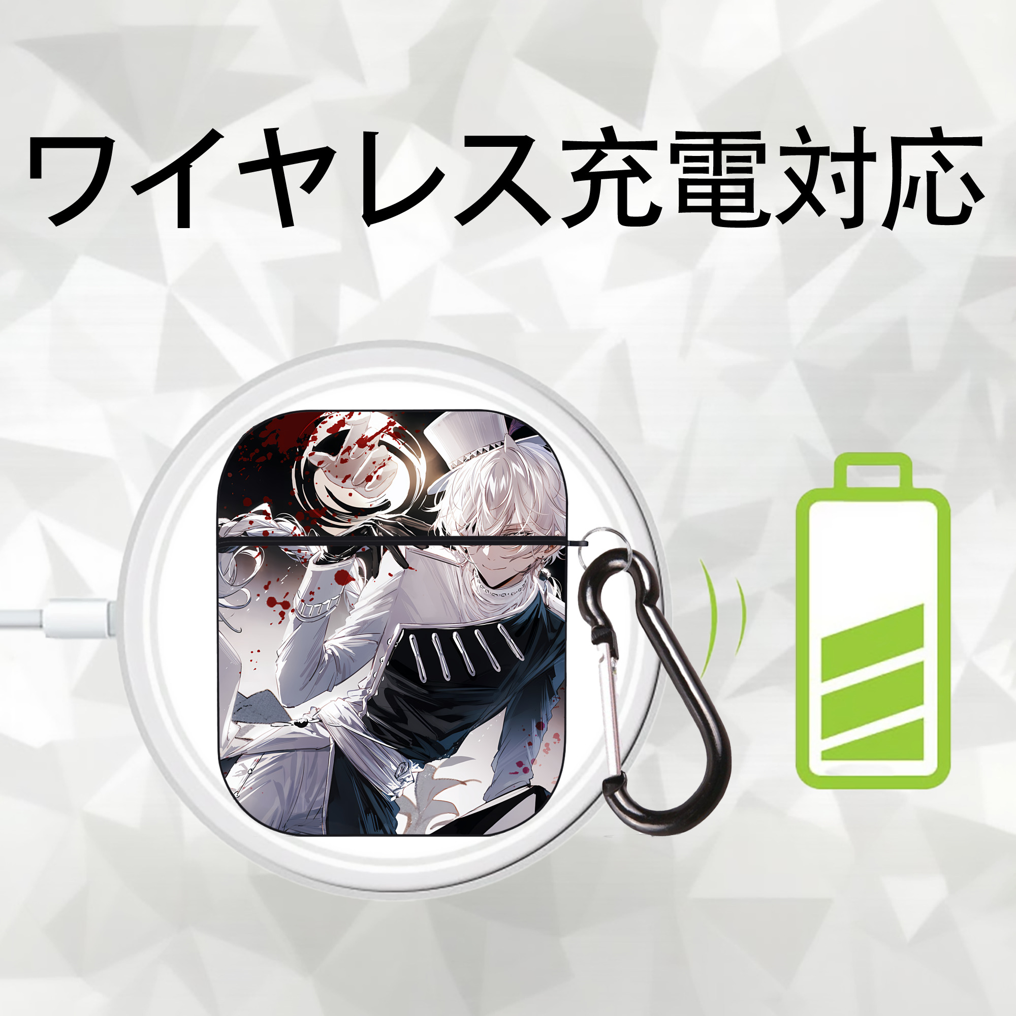 文豪ストレイドッグス Bungo Stray Dogs AirPods 第2世代保護ケース ハードシェル ブラック 耐衝撃・防指紋・カラビナ付き