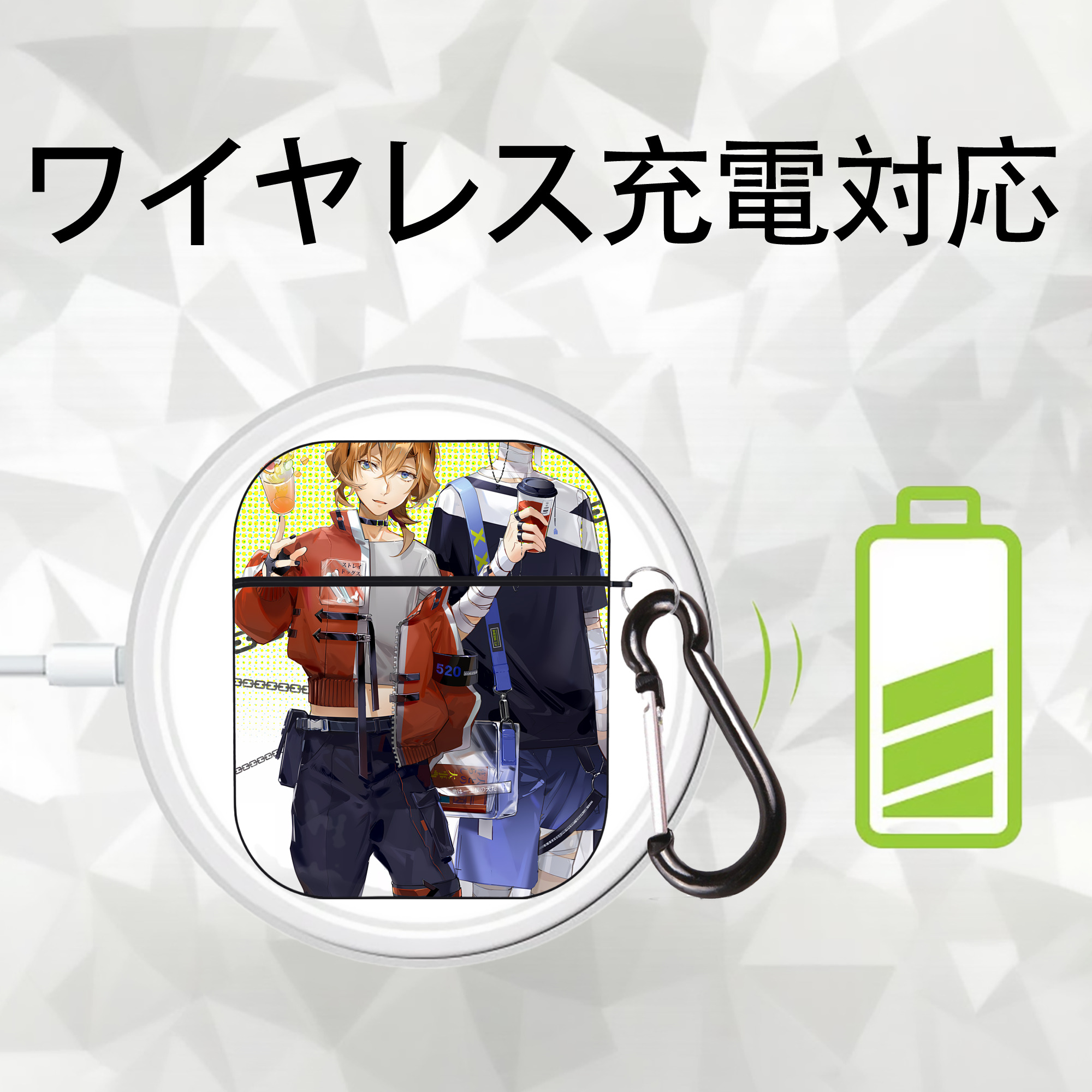 文豪ストレイドッグス Bungo Stray Dogs AirPods 第2世代保護ケース ハードシェル ブラック 耐衝撃・防指紋・カラビナ付き