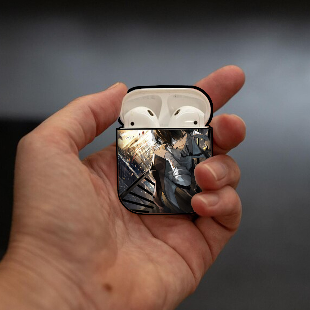 文豪ストレイドッグス Bungo Stray Dogs AirPods 第2世代保護ケース ハードシェル ブラック 耐衝撃・防指紋・カラビナ付き