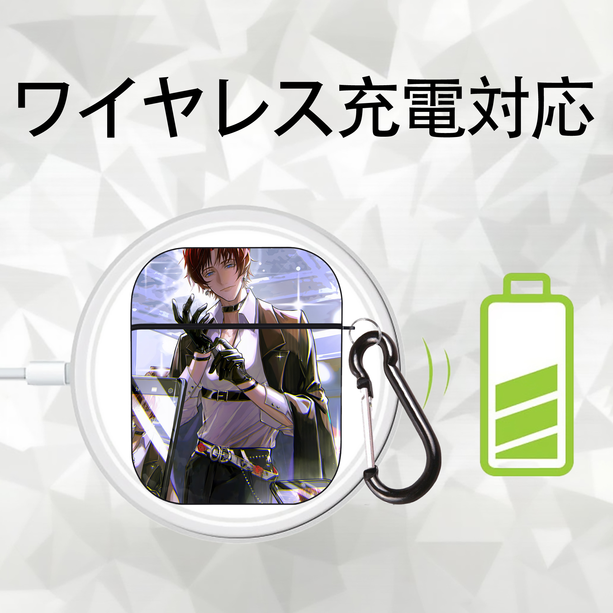 文豪ストレイドッグス Bungo Stray Dogs AirPods 第2世代保護ケース ハードシェル ブラック 耐衝撃・防指紋・カラビナ付き
