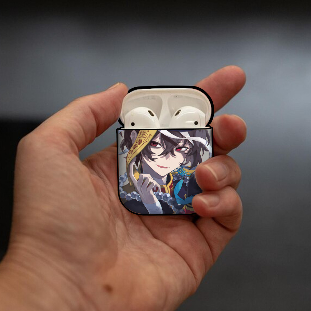 文豪ストレイドッグス Bungo Stray Dogs AirPods 第2世代保護ケース ハードシェル ブラック 耐衝撃・防指紋・カラビナ付き