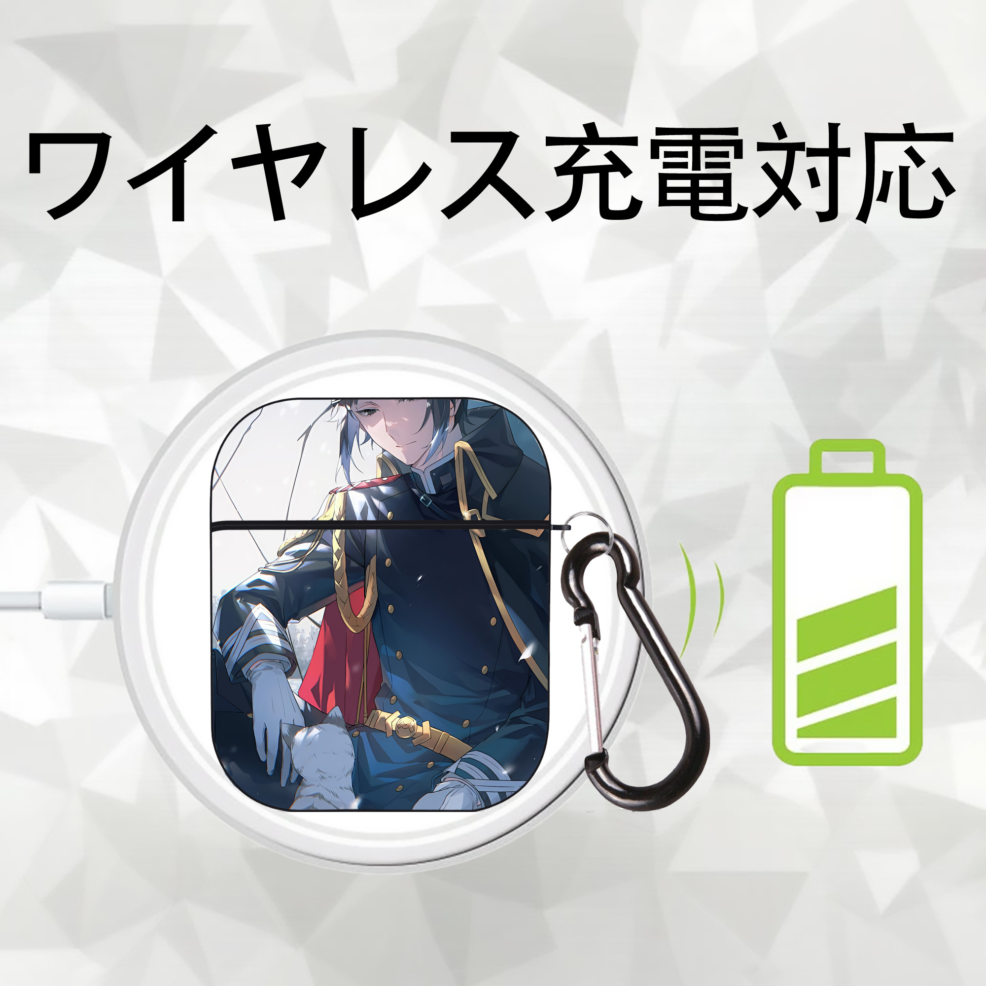 文豪ストレイドッグス Bungo Stray Dogs AirPods 第2世代保護ケース ハードシェル ブラック 耐衝撃・防指紋・カラビナ付き