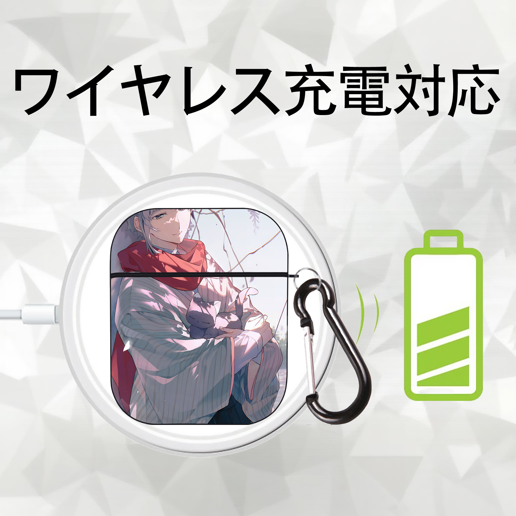 文豪ストレイドッグス Bungo Stray Dogs AirPods 第2世代保護ケース ハードシェル ブラック 耐衝撃・防指紋・カラビナ付き