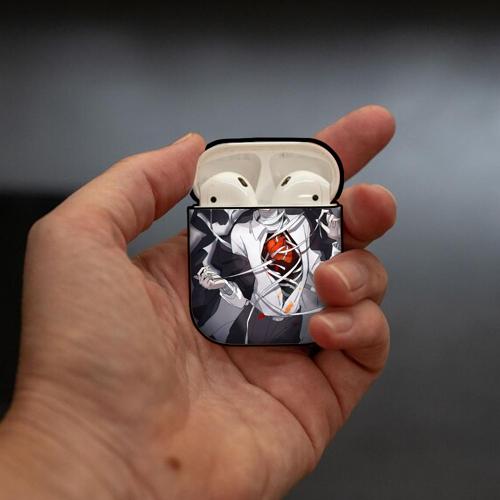 文豪ストレイドッグス Bungo Stray Dogs AirPods 第2世代保護ケース ハードシェル ブラック 耐衝撃・防指紋・カラビナ付き