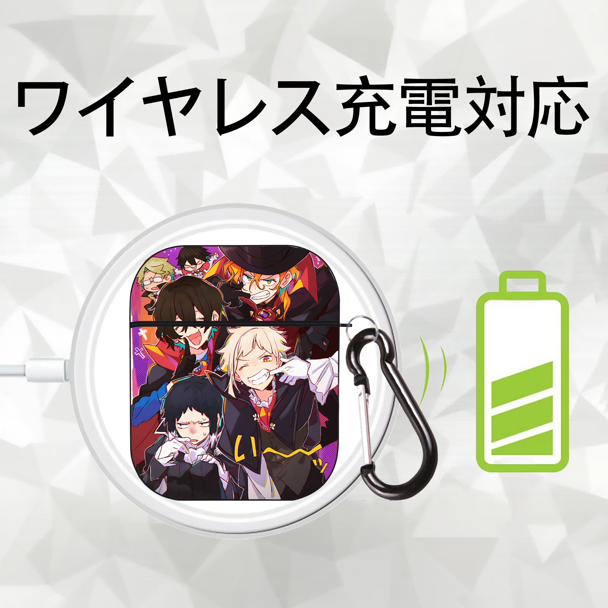 文豪ストレイドッグス Bungo Stray Dogs AirPods 第2世代保護ケース ハードシェル ブラック 耐衝撃・防指紋・カラビナ付き