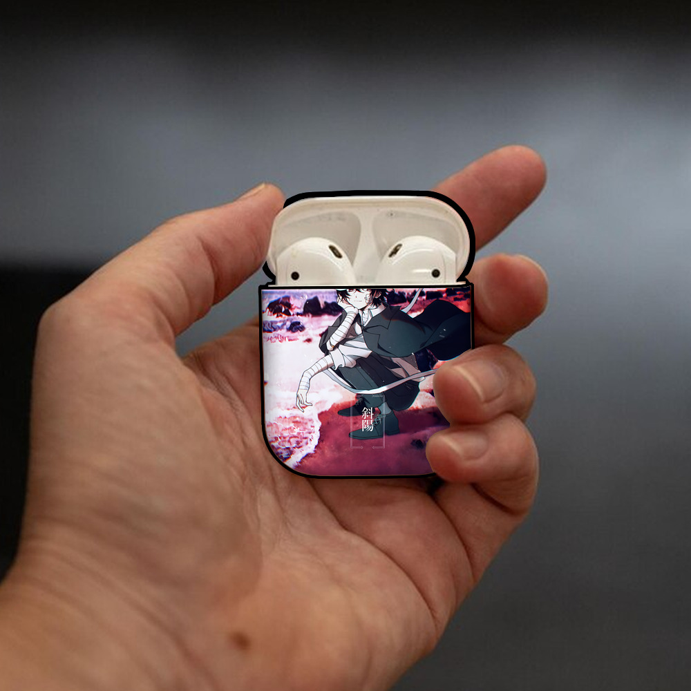 文豪ストレイドッグス Bungo Stray Dogs AirPods 第2世代保護ケース ハードシェル ブラック 耐衝撃・防指紋・カラビナ付き