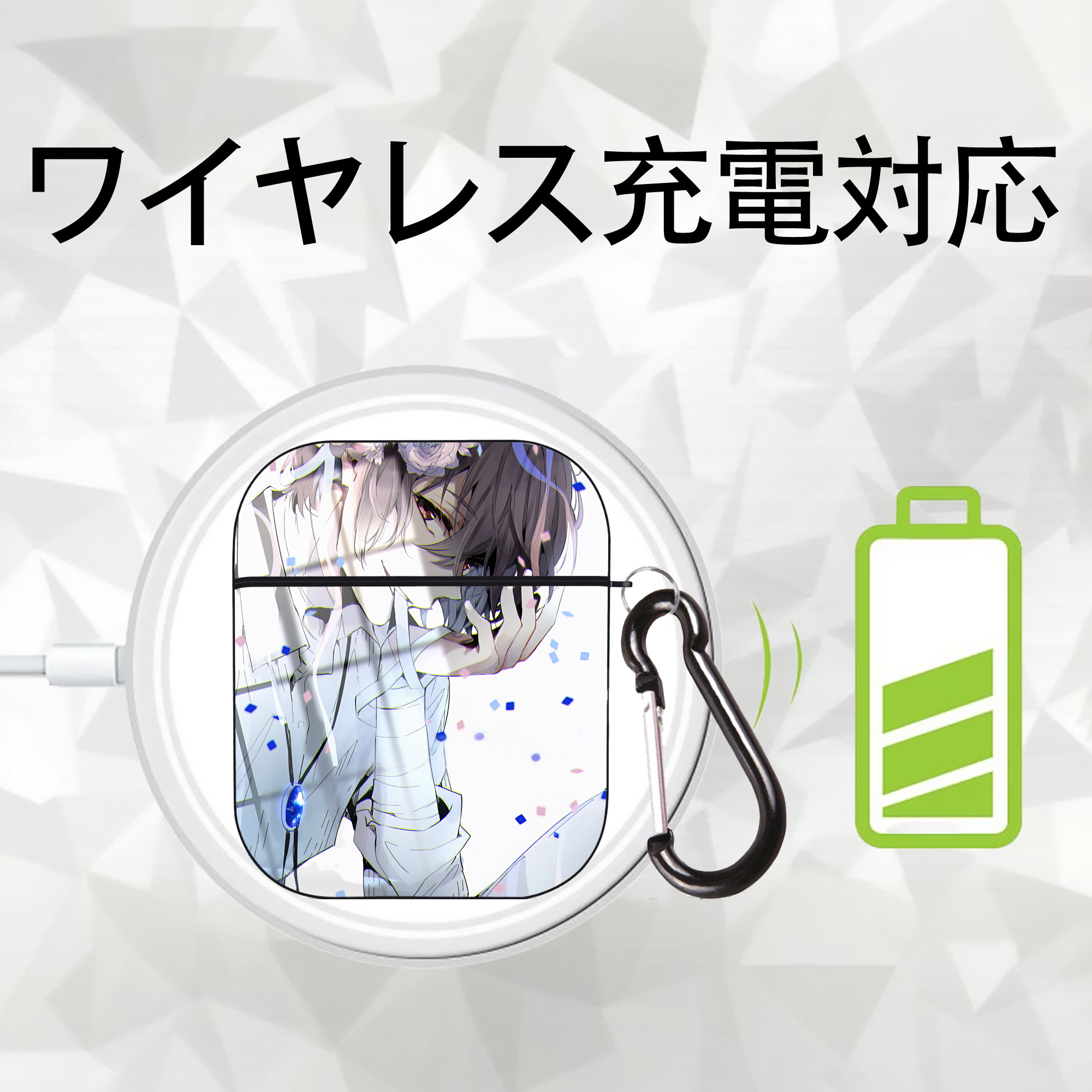 文豪ストレイドッグス Bungo Stray Dogs AirPods 第2世代保護ケース ハードシェル ブラック 耐衝撃・防指紋・カラビナ付き