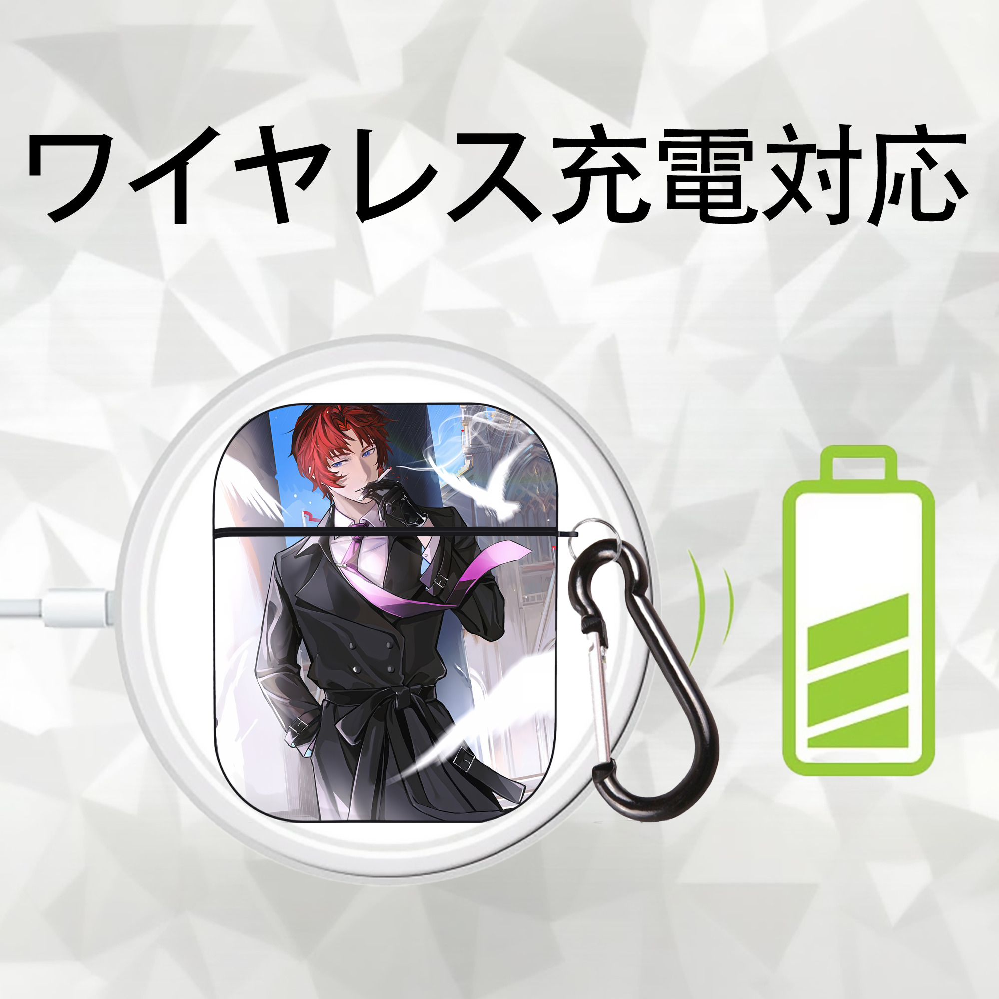 文豪ストレイドッグス Bungo Stray Dogs AirPods 第2世代保護ケース ハードシェル ブラック 耐衝撃・防指紋・カラビナ付き